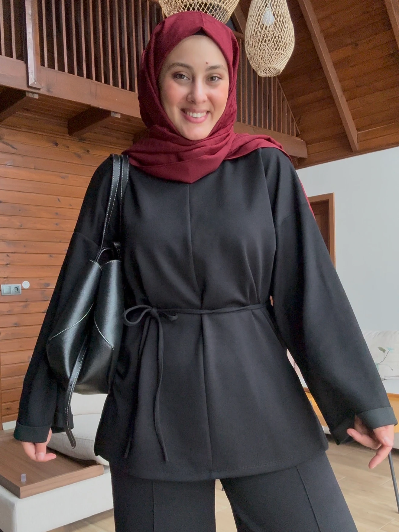 Bel Bağcıklı Oysho Kumaş Takım- Siyah