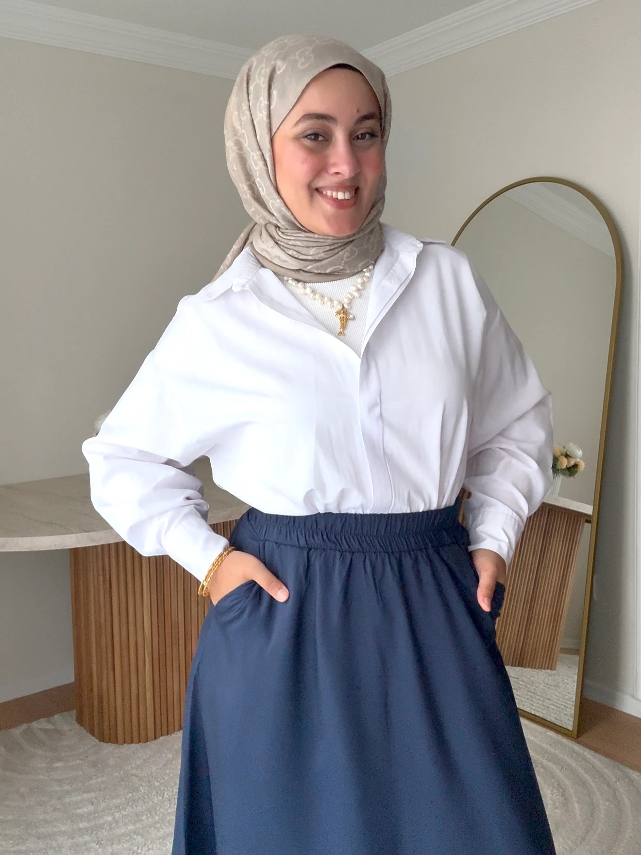 Tensel Kumaş Kloş Etek- Lacivert