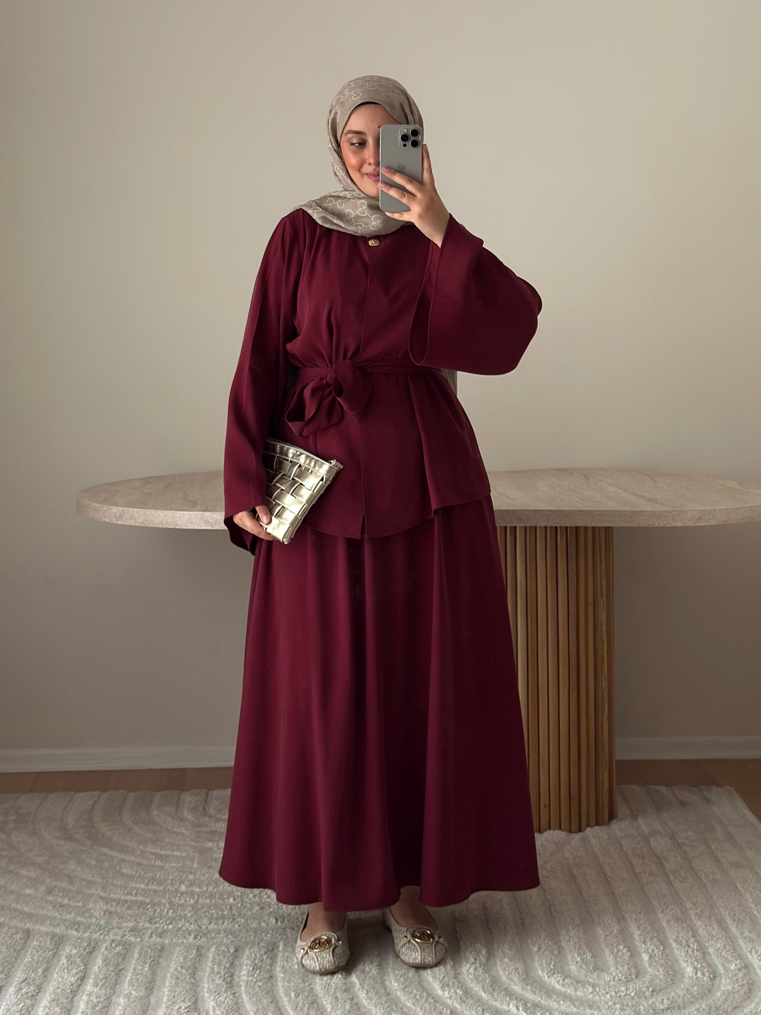 Mira Premium Tensel İkili Takım - Bordo
