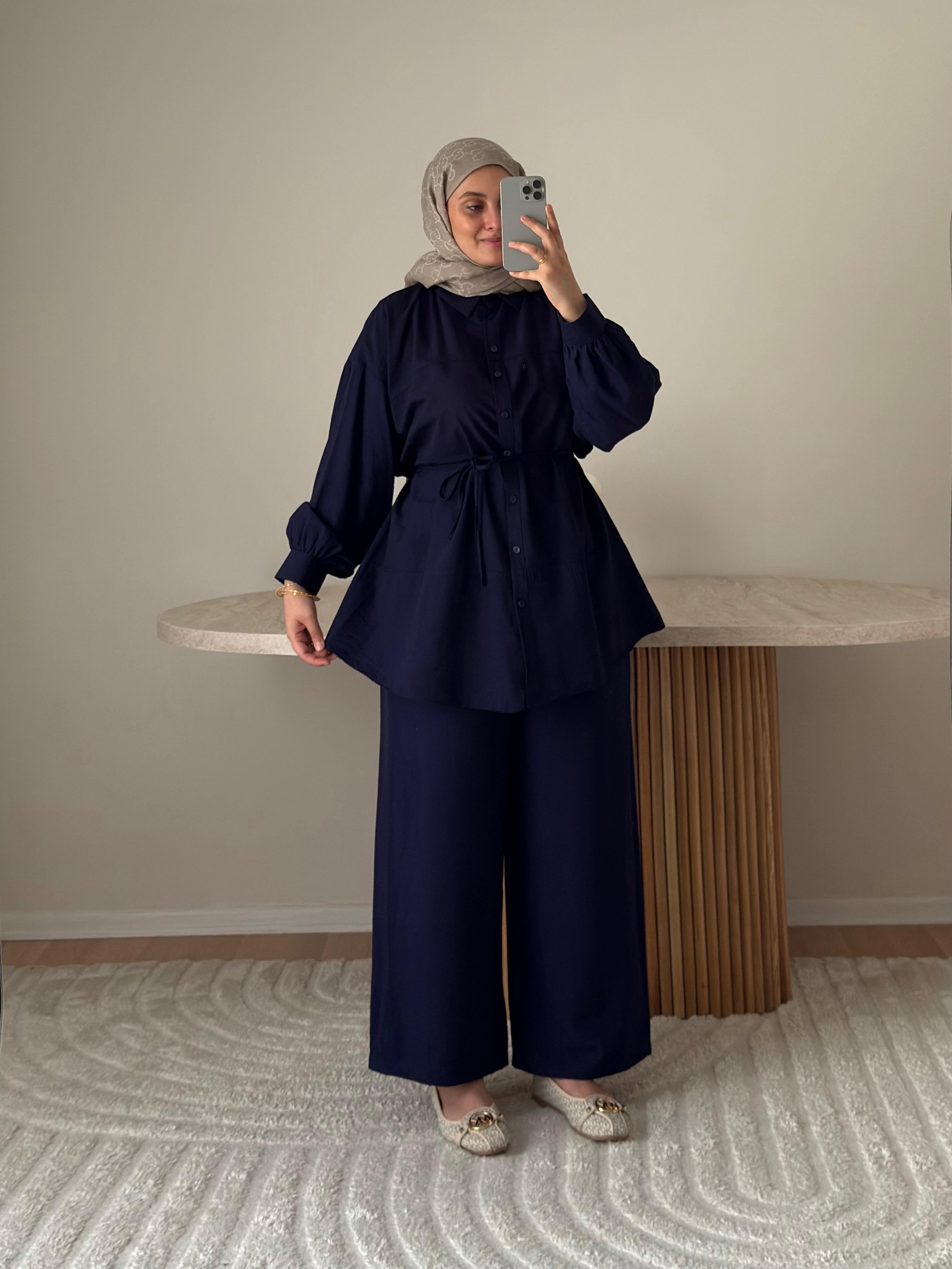 SARA ÇİLEK KUMAŞ İKİLİ TAKIM LACİVERT