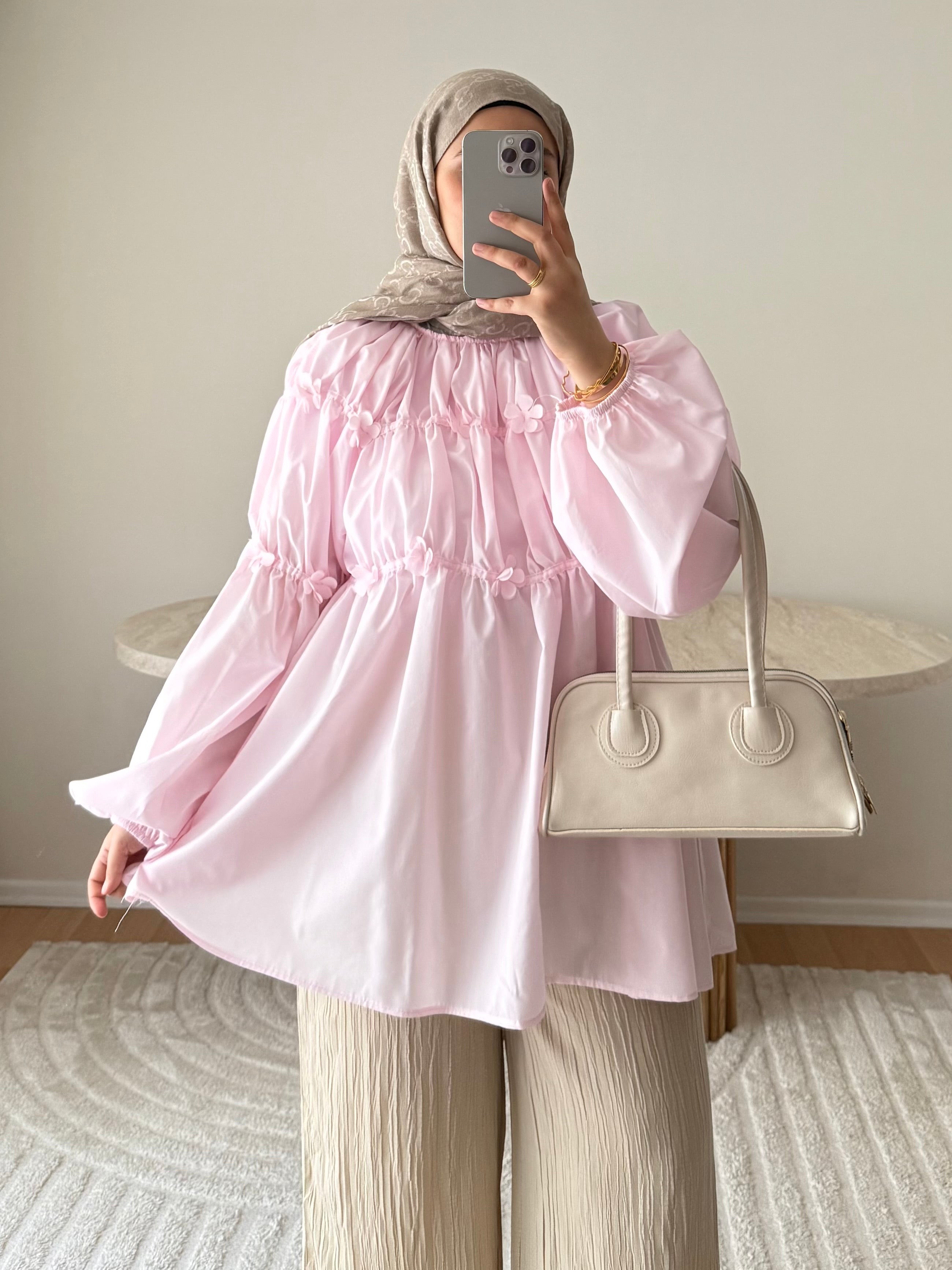 Flora Gömlek - Toz Pembe