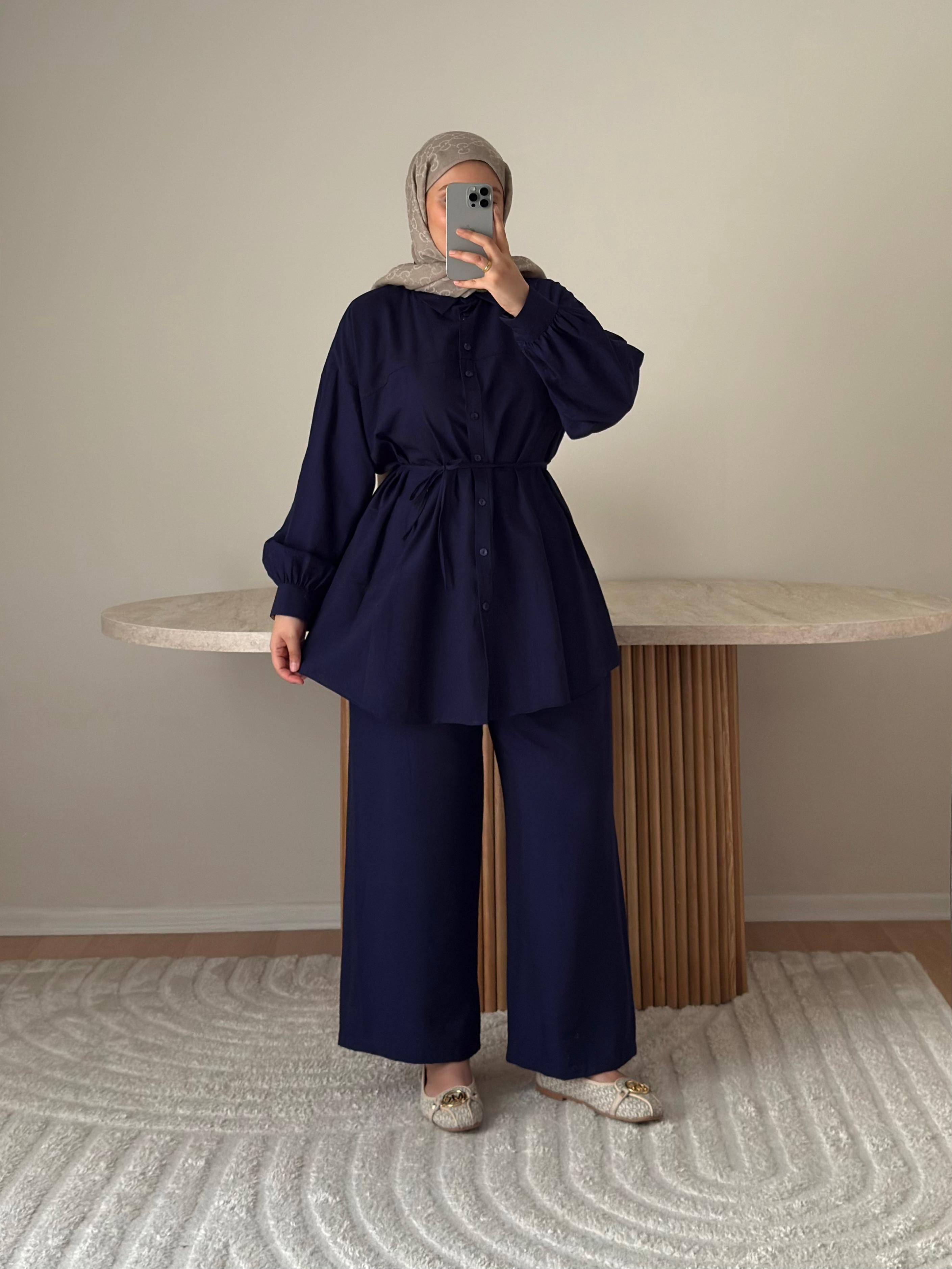 SARA ÇİLEK KUMAŞ İKİLİ TAKIM LACİVERT