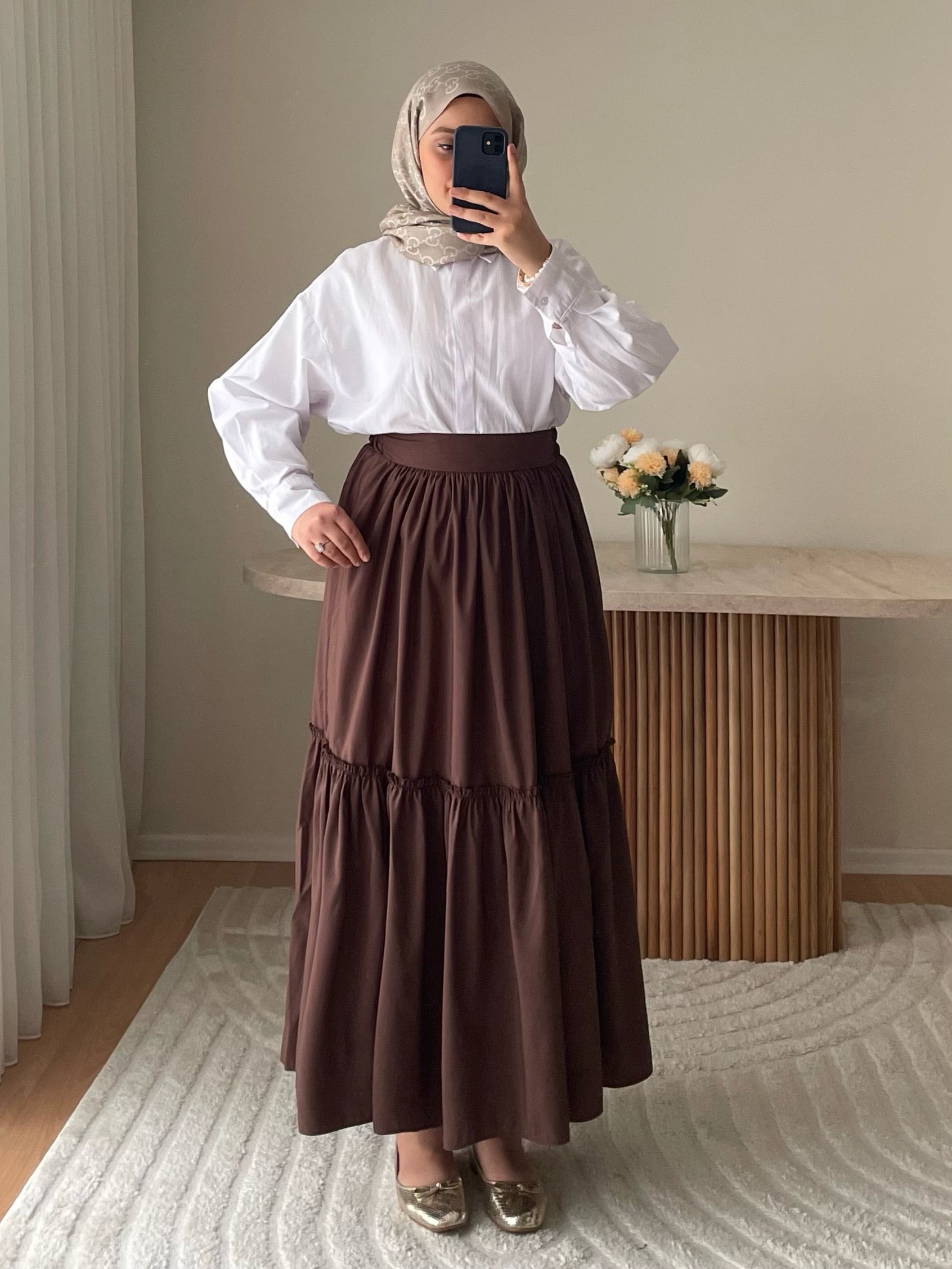 Poplin Etek - Kahverengi