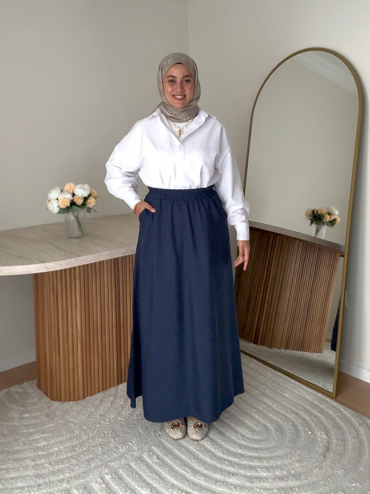 Tensel Kumaş Kloş Etek- Lacivert