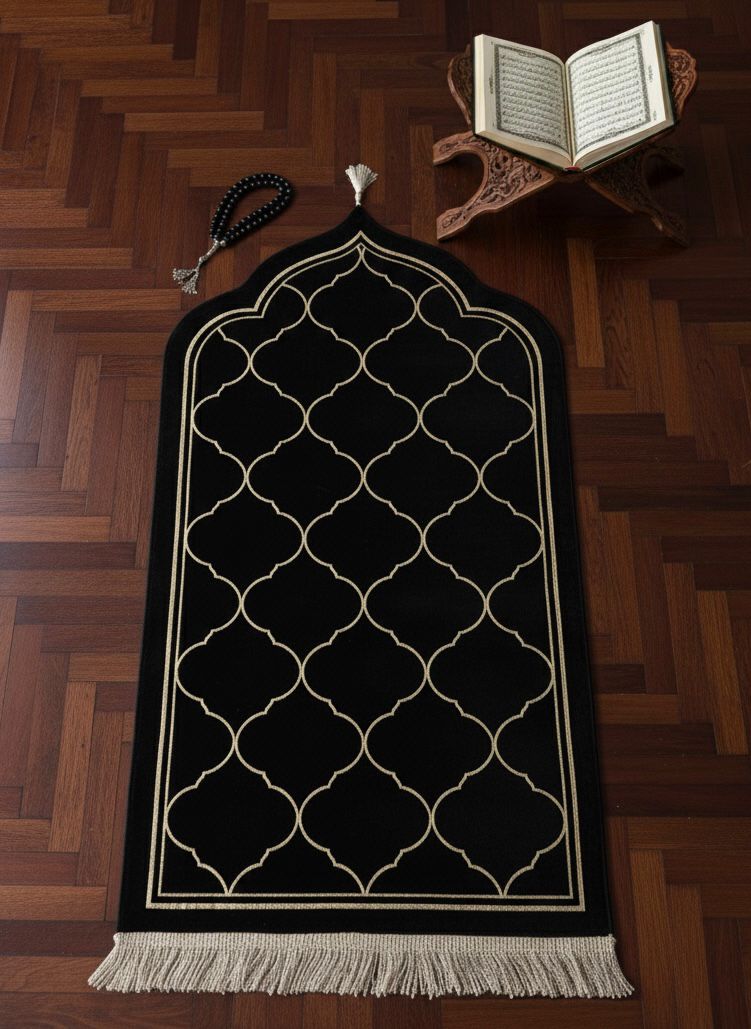 Astarlı Biyeli Lüks Pamuklu Şönel Seccade - Siyah