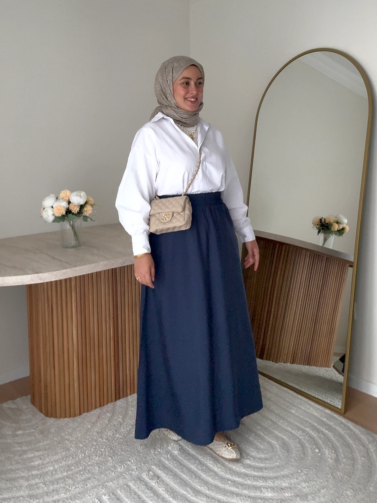 Tensel Kumaş Kloş Etek- Lacivert