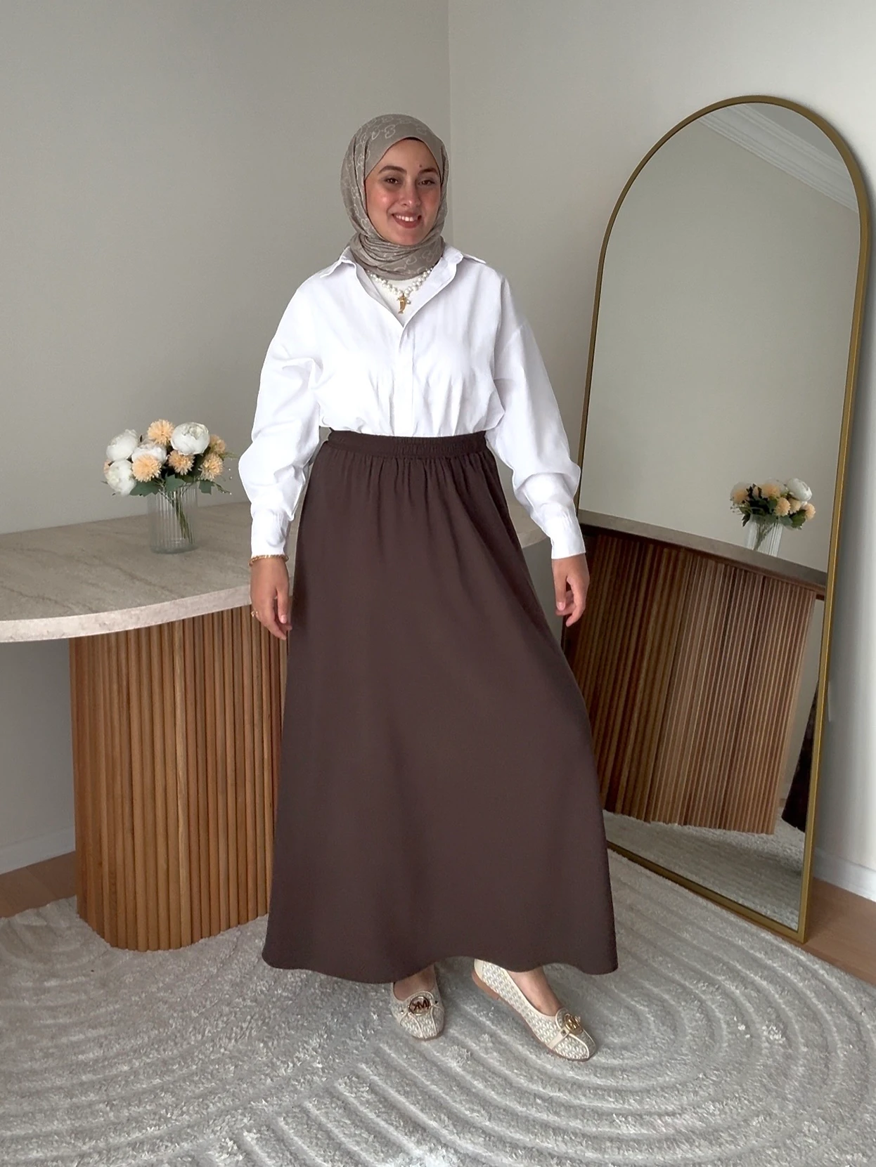 Tensel Kumaş Kloş Etek- Acı Kahve