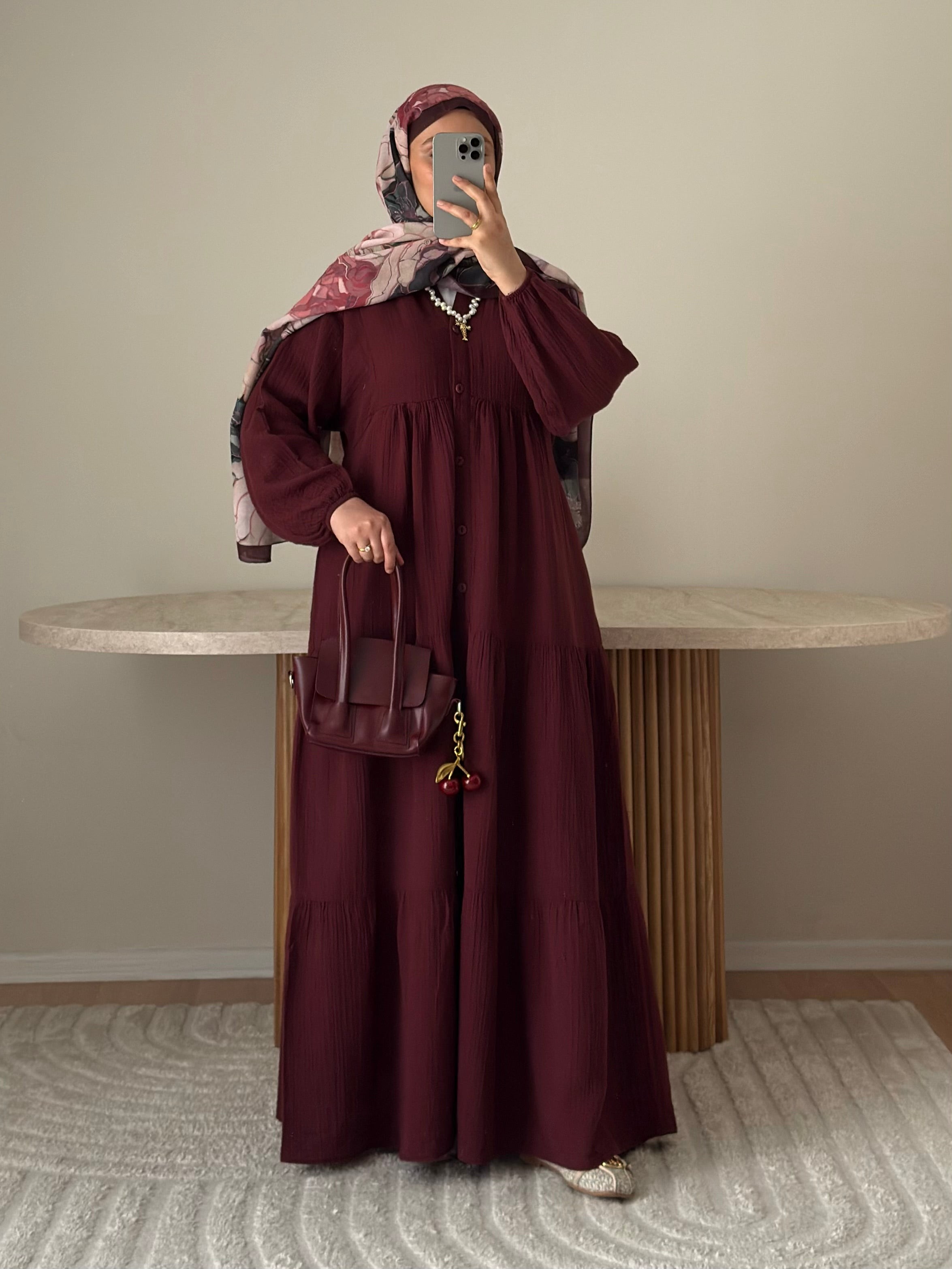 Müslin Elbise - Bordo
