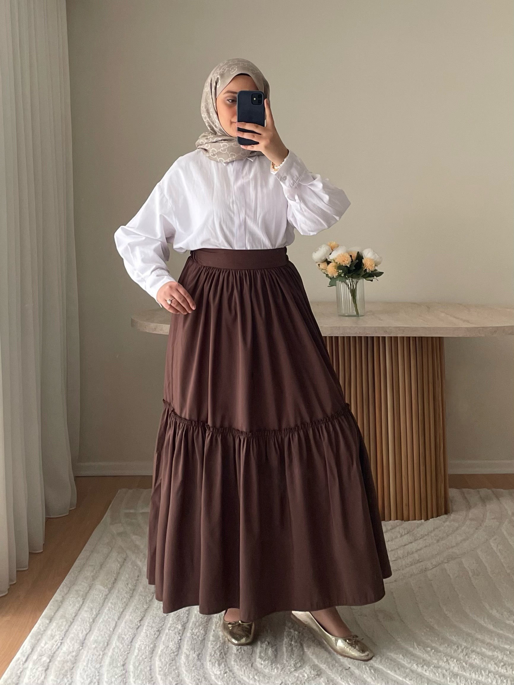 Poplin Etek - Kahverengi