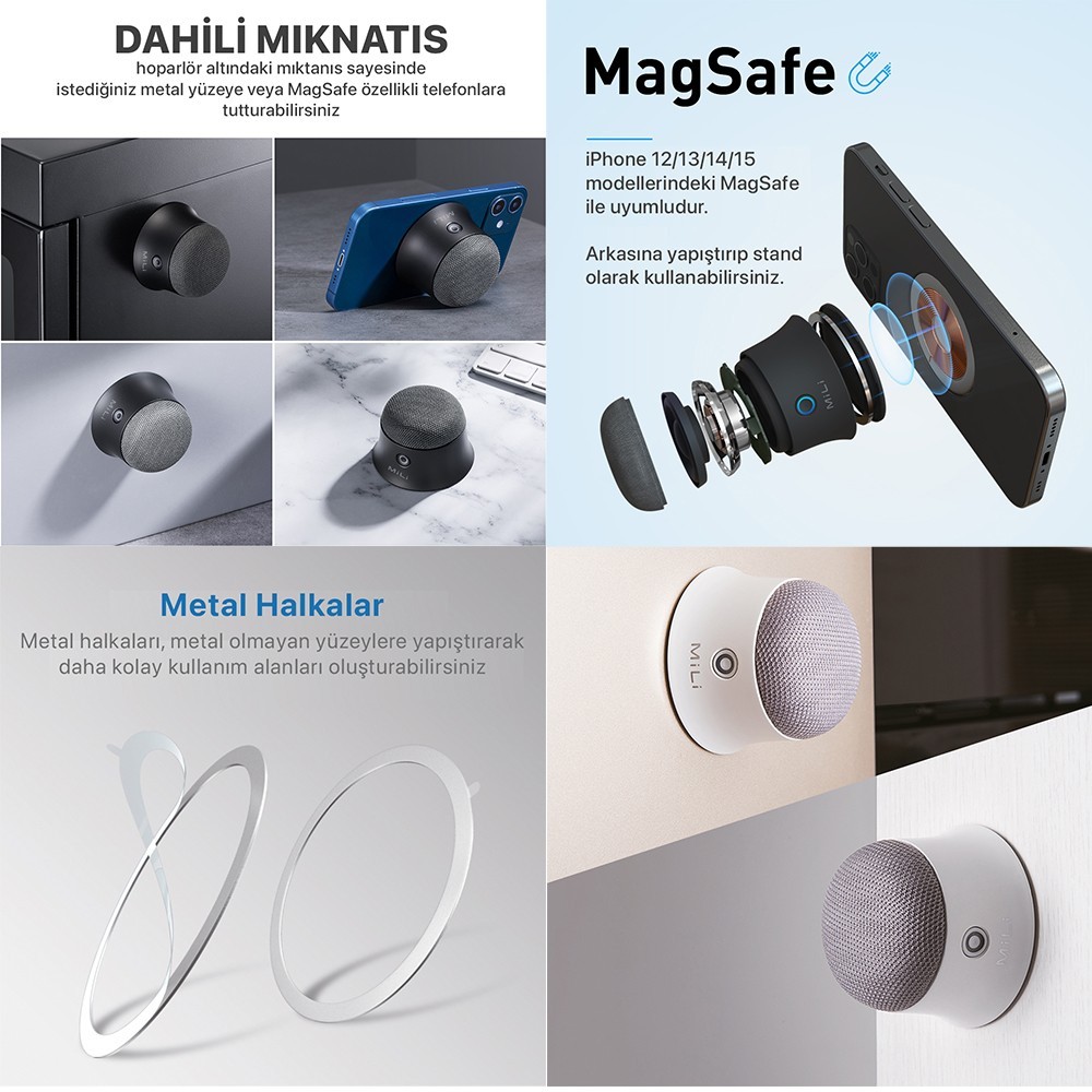MiLi Mag-SoundMate MagSafe Uyumlu Mini Taşınabilir Bluetooth Hoparlör