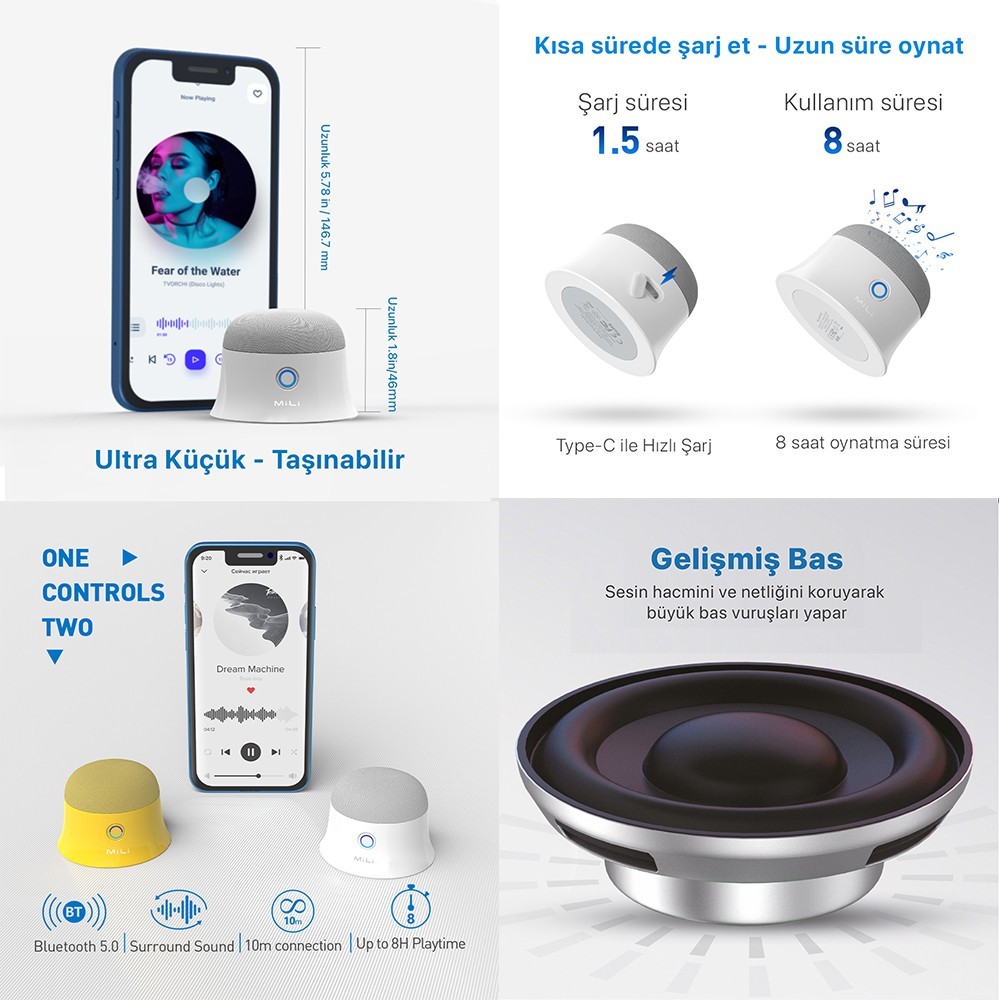 MiLi Mag-SoundMate MagSafe Uyumlu Mini Taşınabilir Bluetooth Hoparlör