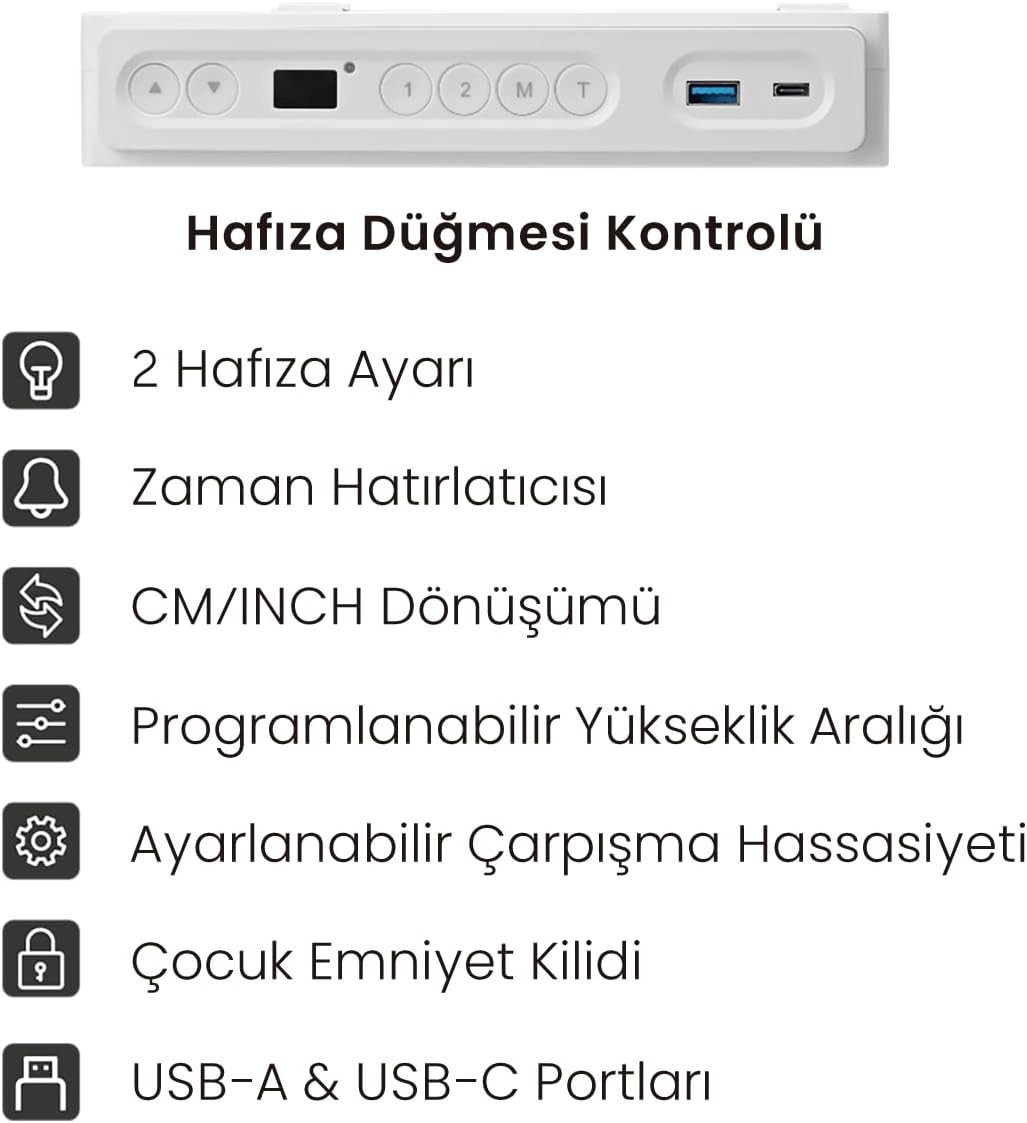 Voltix Elektrikli Yüksekliği Ayarlanabilir Çalışma Masası Kablosuz Şarj ve Kucak Çekmeceli
