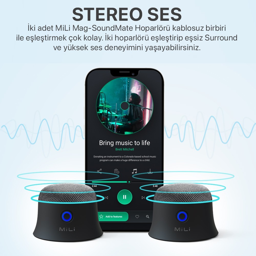 MiLi Mag-SoundMate MagSafe Uyumlu Mini Taşınabilir Bluetooth Hoparlör