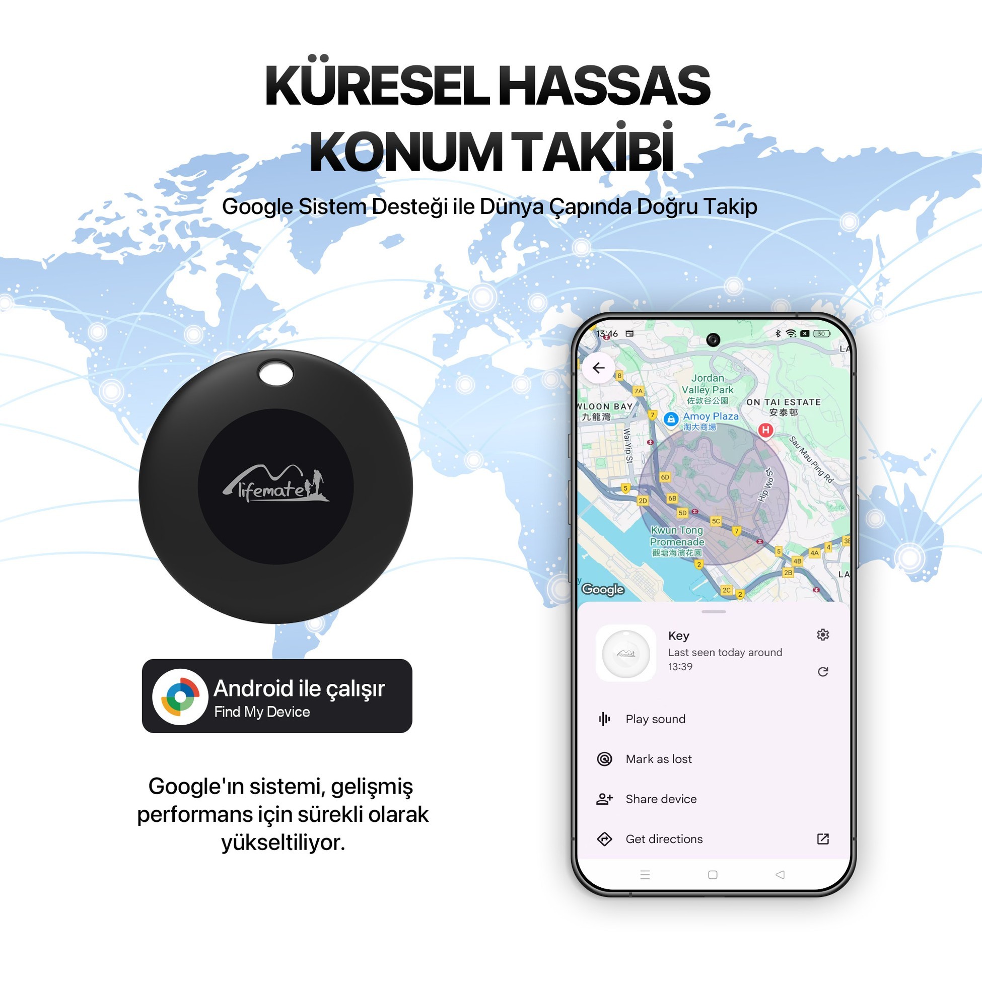 Lifemate LifeTag Android Uyumlu Google Lisanslı Akıllı Takip Cihazı (SADECE ANDROID UYUMLUDUR)