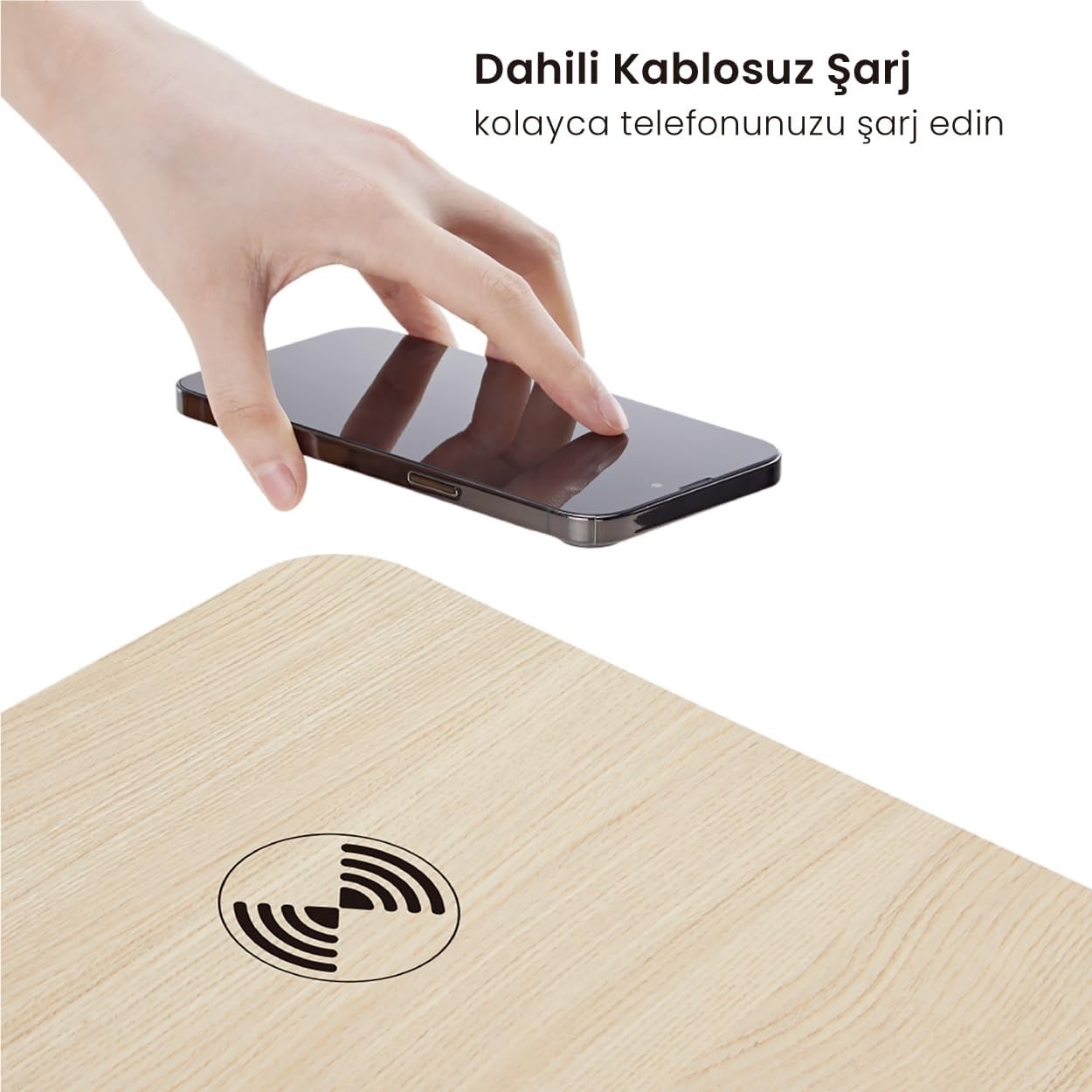 Voltix Elektrikli Yüksekliği Ayarlanabilir Çalışma Masası Kablosuz Şarj ve Kucak Çekmeceli