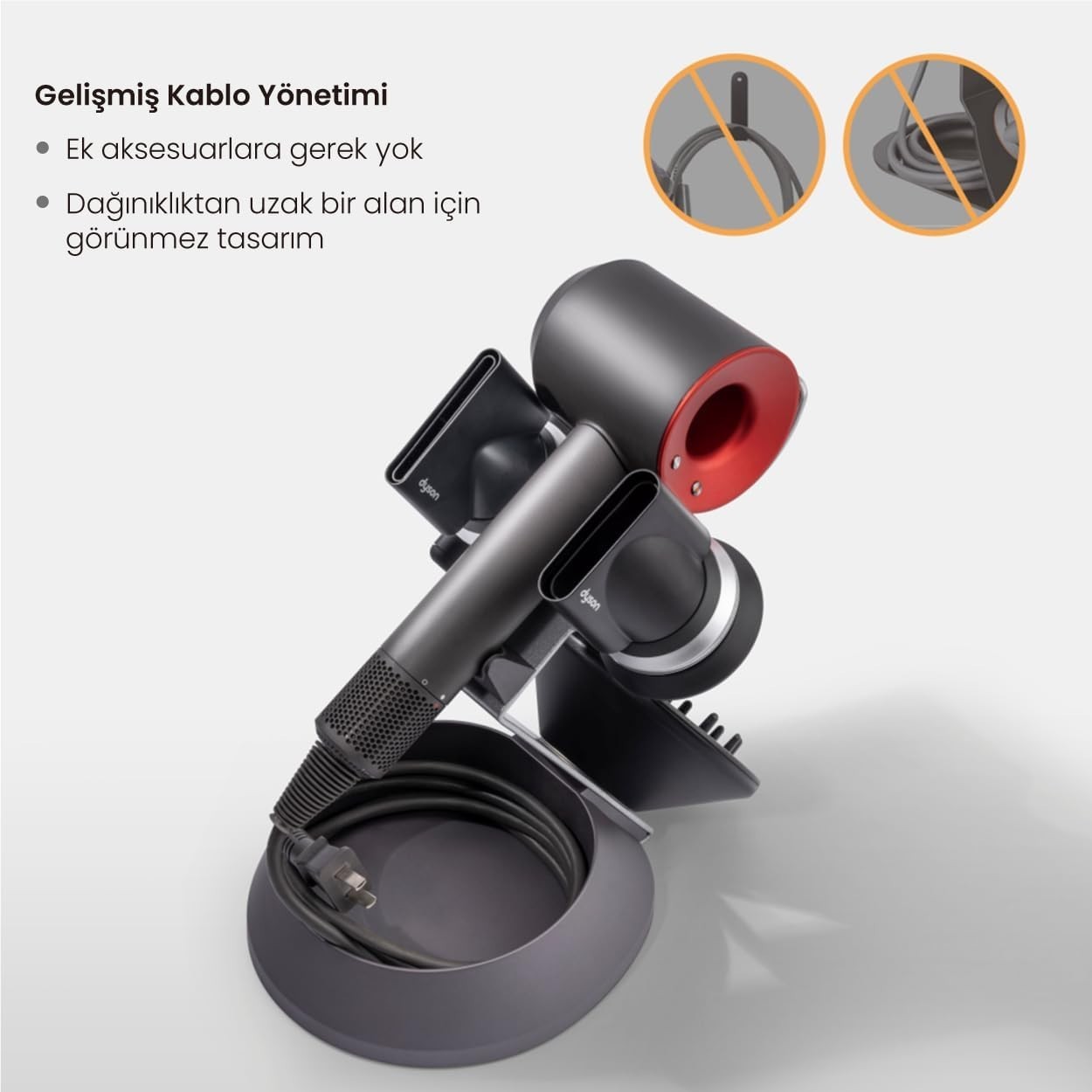 Voltix Dyson Supersonic Saç Kurutma Makinesi için Manyetik Tutucu, Difüzör ve Kablo Organizatörü