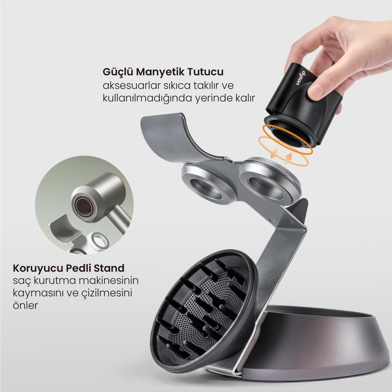 Voltix Dyson Supersonic Saç Kurutma Makinesi için Manyetik Tutucu, Difüzör ve Kablo Organizatörü