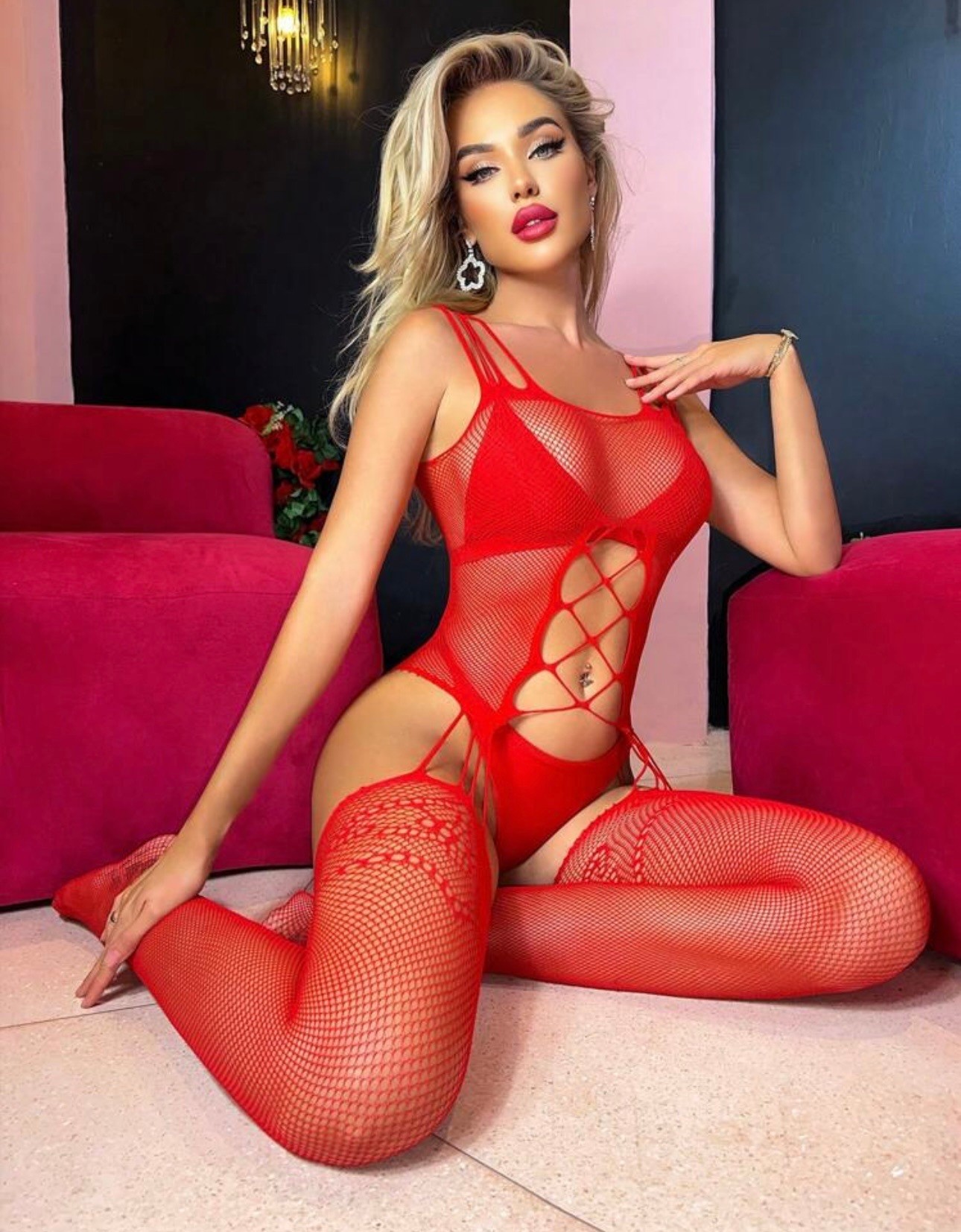 SIENNA – Çapraz Bağ Detaylı Kırmızı Bodystocking
