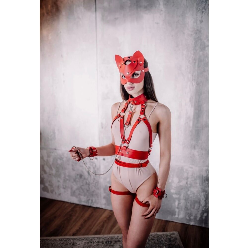 Red Reign Set - Deri Fantezi Harness