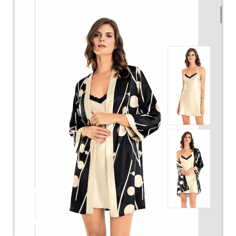 Saten İkili Set- Krem