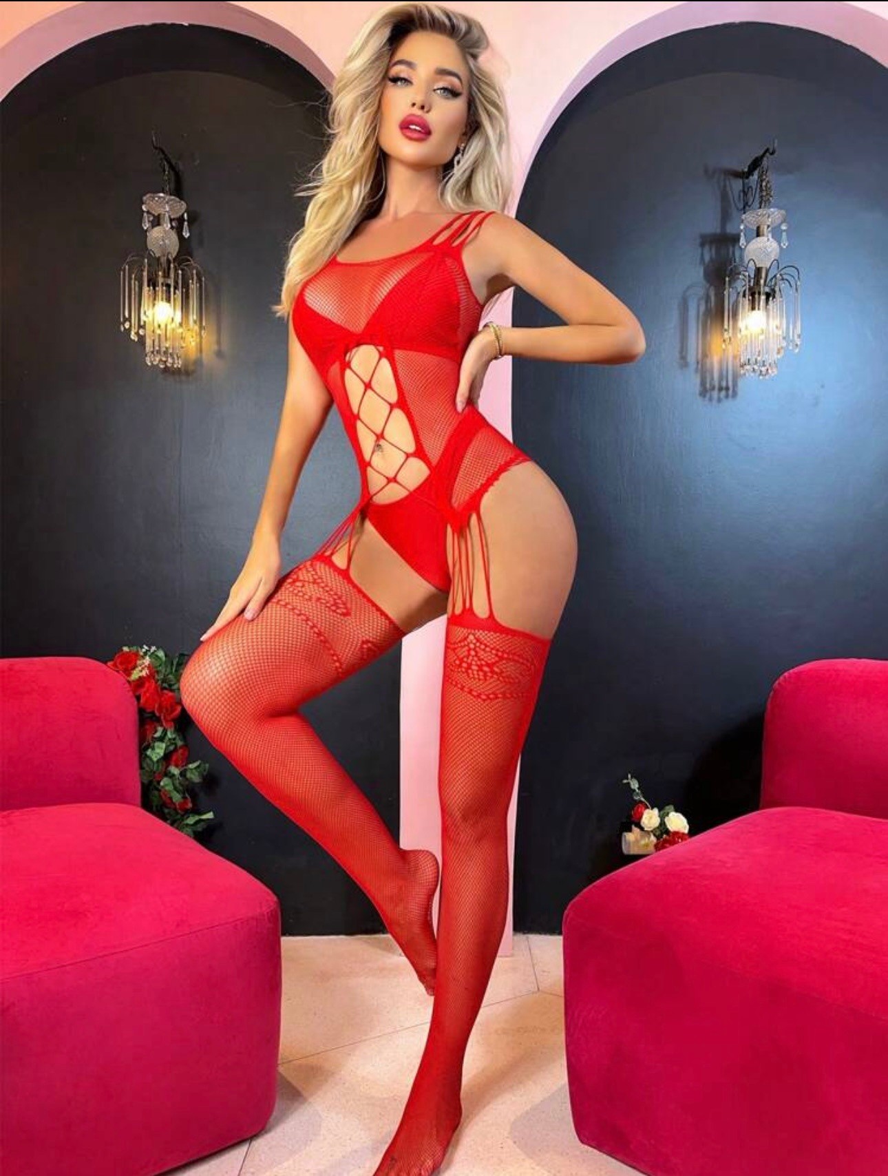 SIENNA – Çapraz Bağ Detaylı Kırmızı Bodystocking