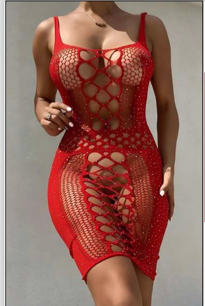 Scarlet Net – Kristal Detaylı File Elbise