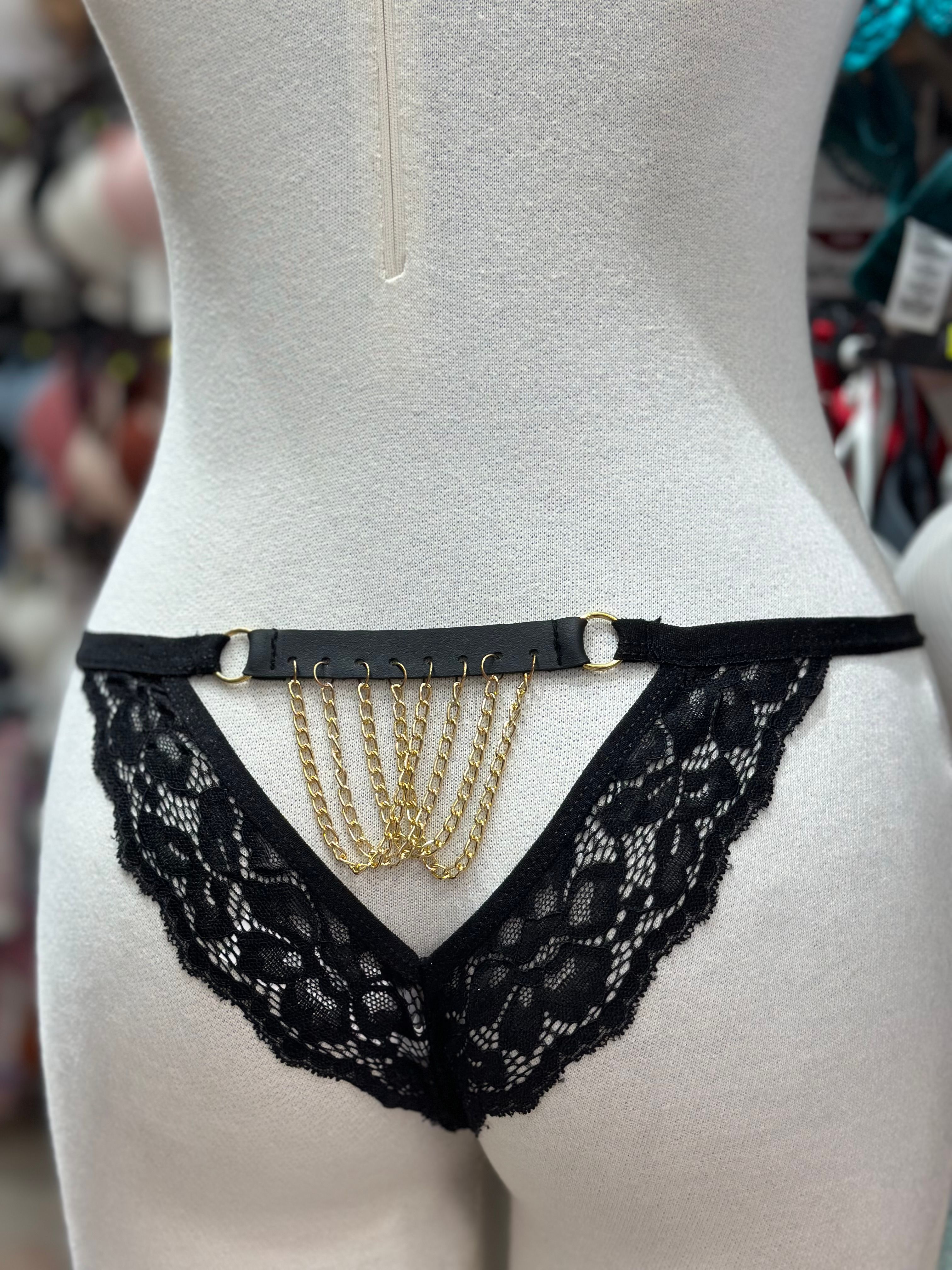 Golden Backlash – Zincir Detaylı Dantel Tanga