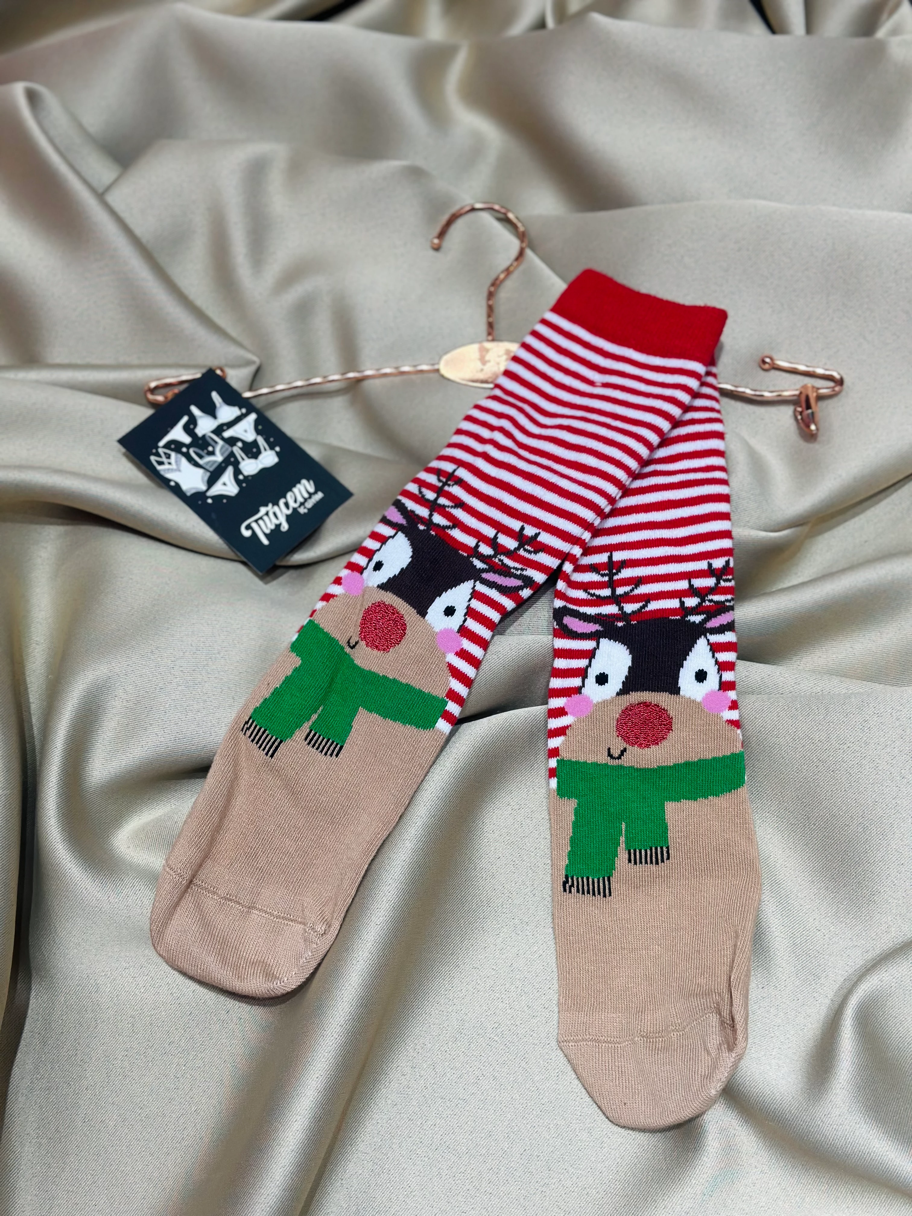  Yılbaşı Temalı Çizgili Sevimli Geyik Çorap