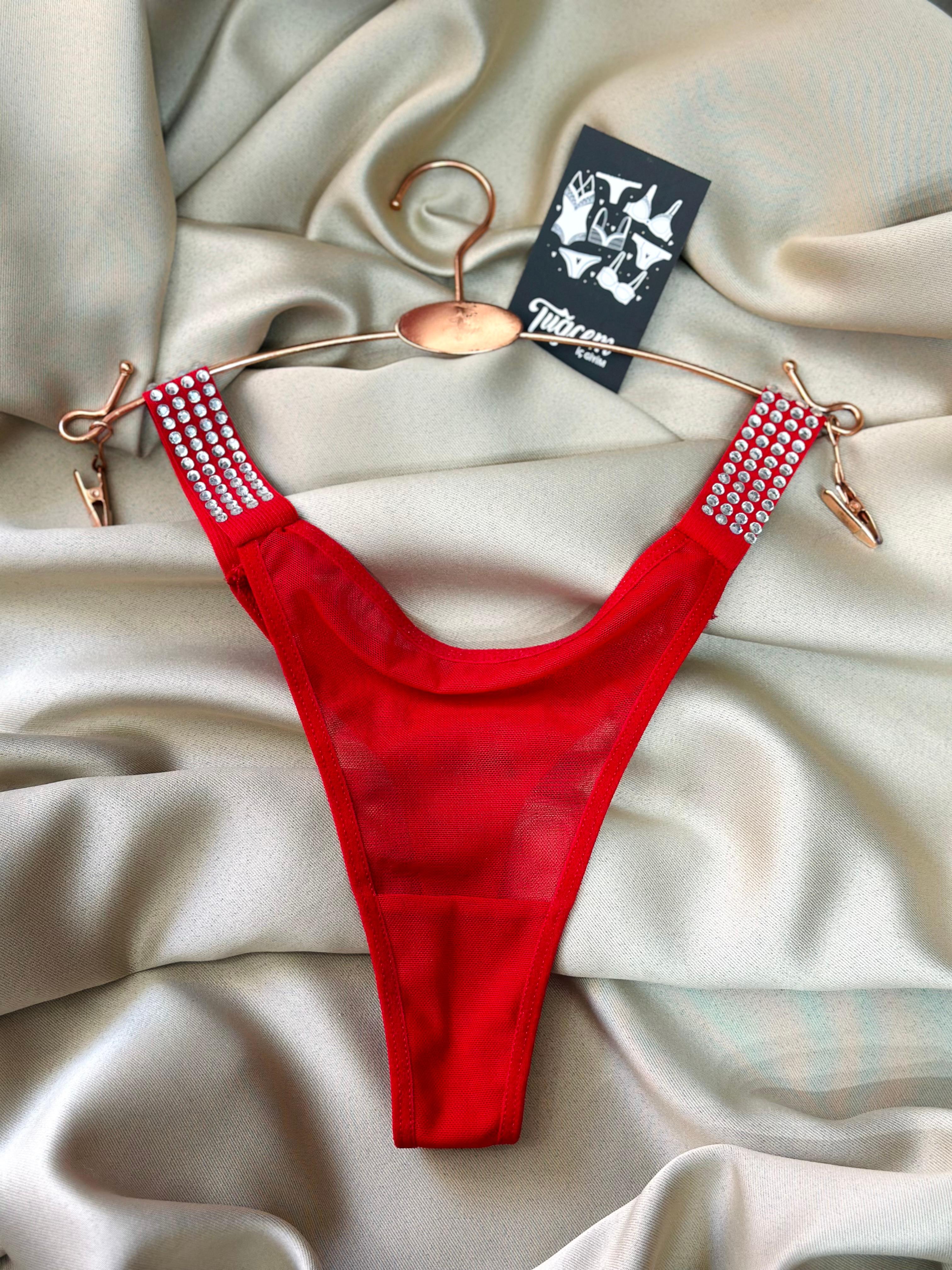 Red Heat – Taş Detaylı Transparan Tanga