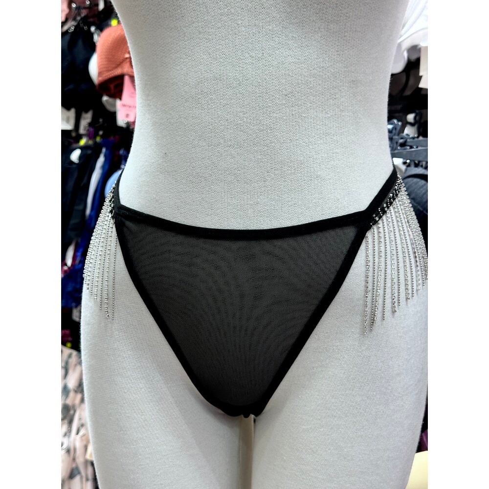 Crystal Tease – Taş Püsküllü Transparan Tanga