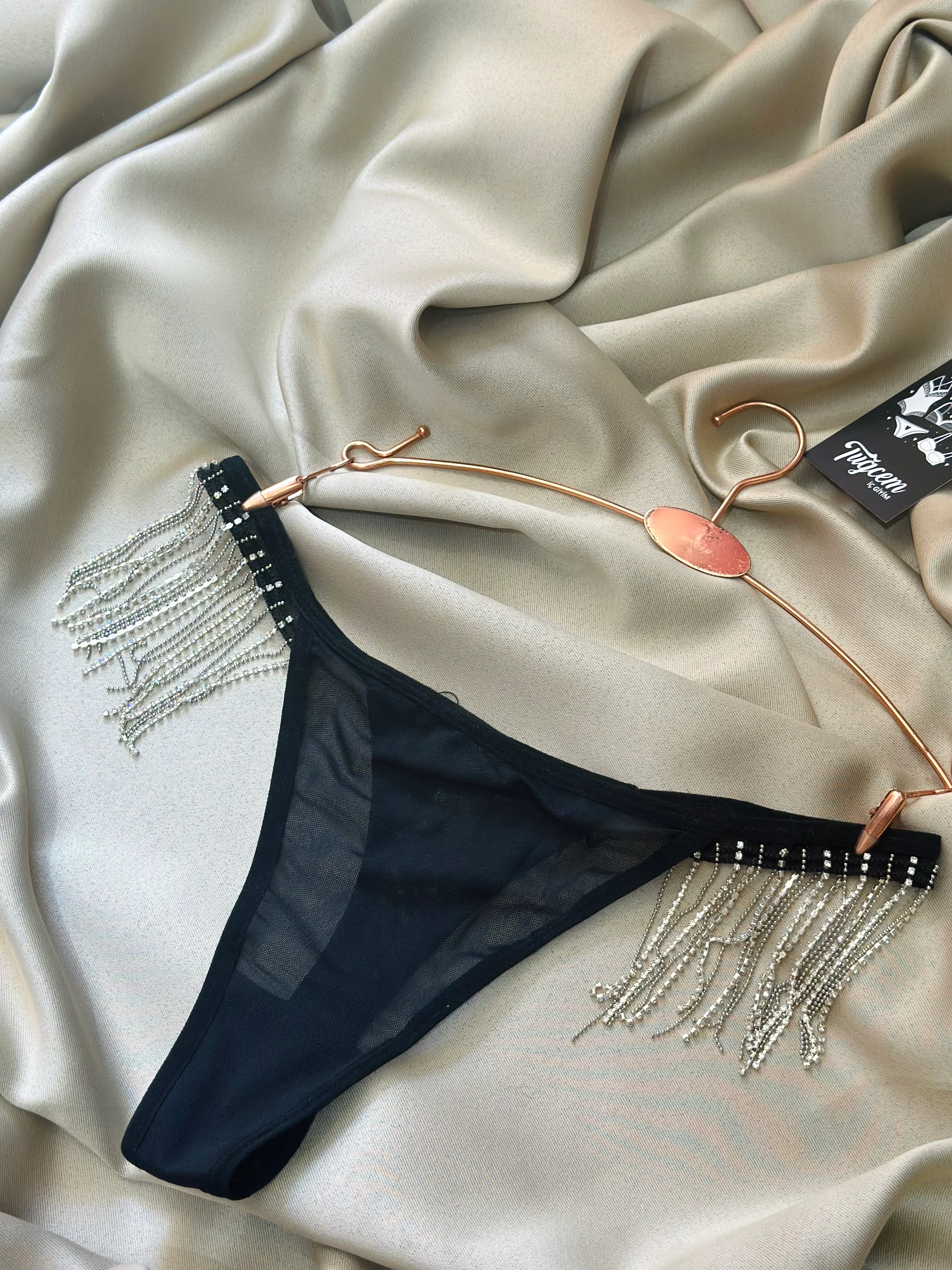 Crystal Tease – Taş Püsküllü Transparan Tanga