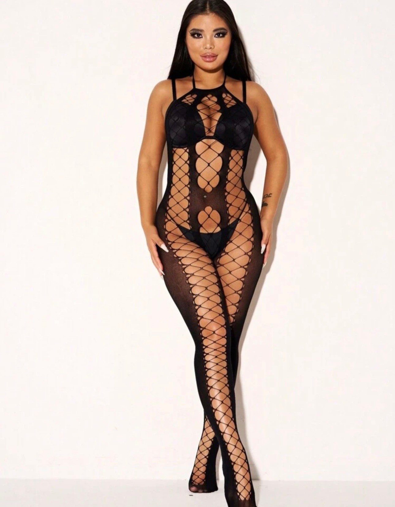 ZYRE – Siyah File Detaylı Transparan Bodystocking