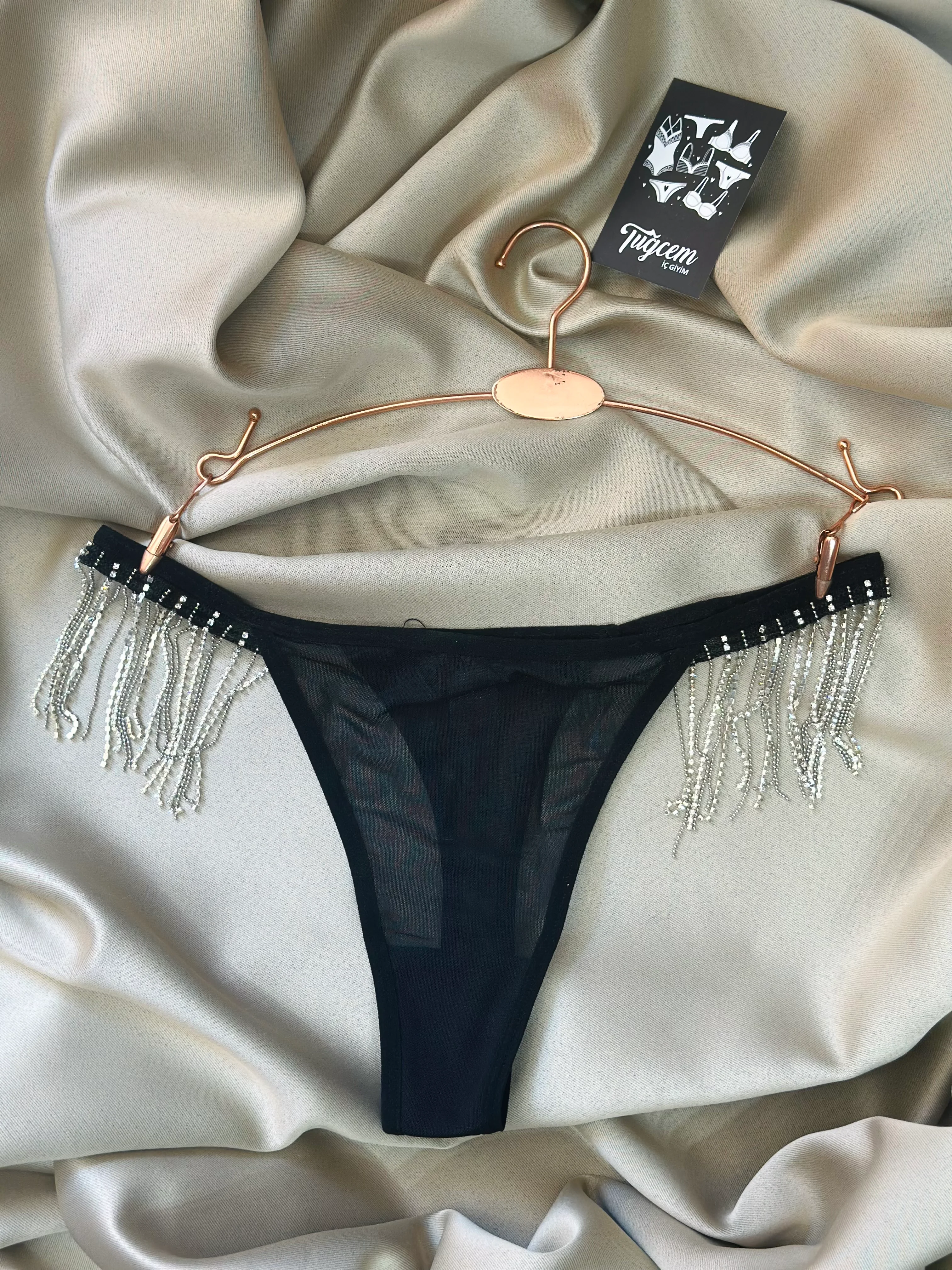 Crystal Tease – Taş Püsküllü Transparan Tanga