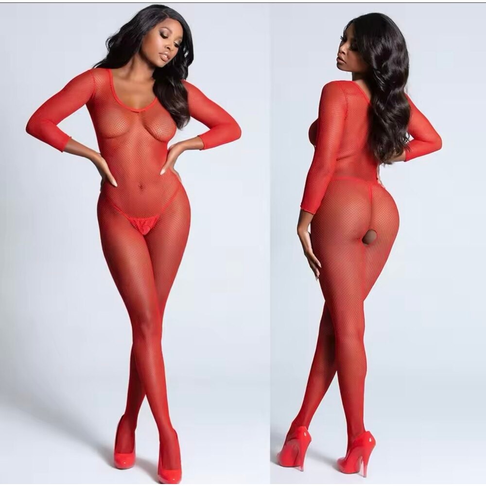 INFERNA – Uzun Kollu Transparan File Bodystocking