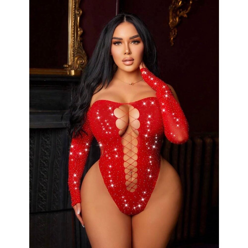 ROSELUX – Kırmızı Işıltılı Bağcıklı Bodysuit