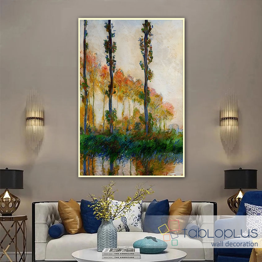 Poplars in Autumn by Monet Yağlı Boya Dokulu Tablo