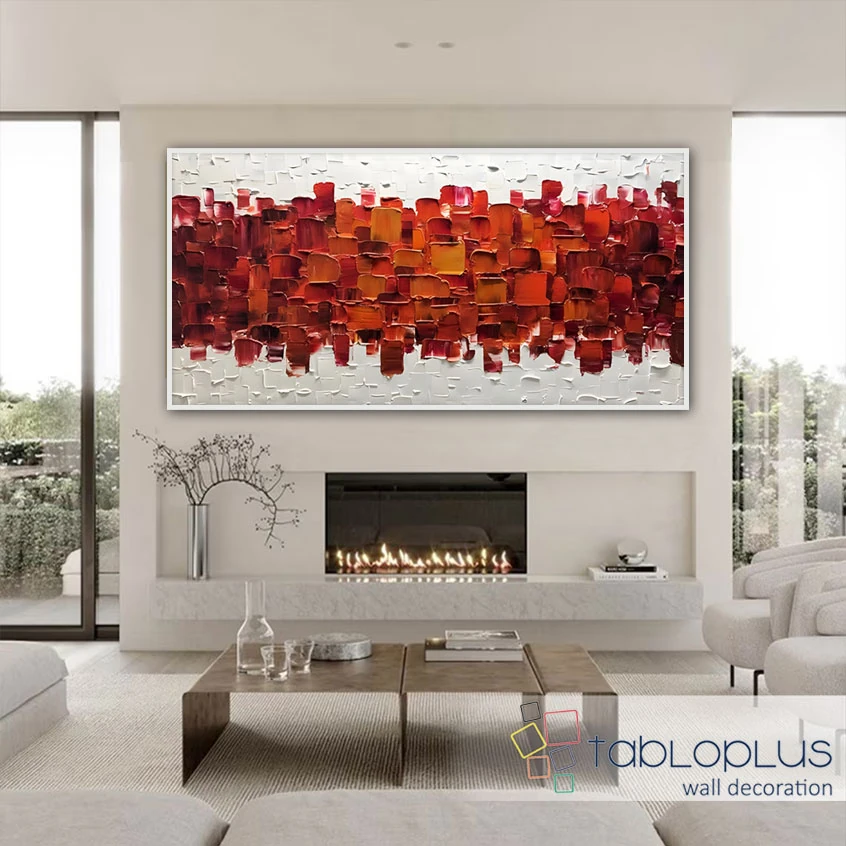 Kızıl Yankı 3d Yoğun Yağlı Boya Dokulu Tablo