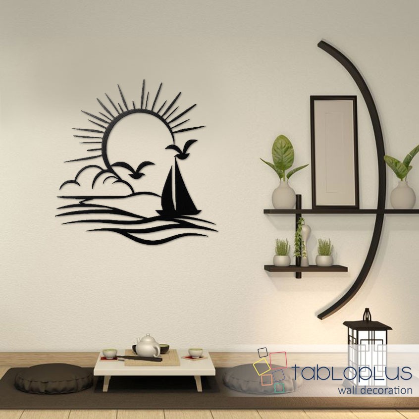 Güneş Deniz ve Yelkenli Metal Tablo