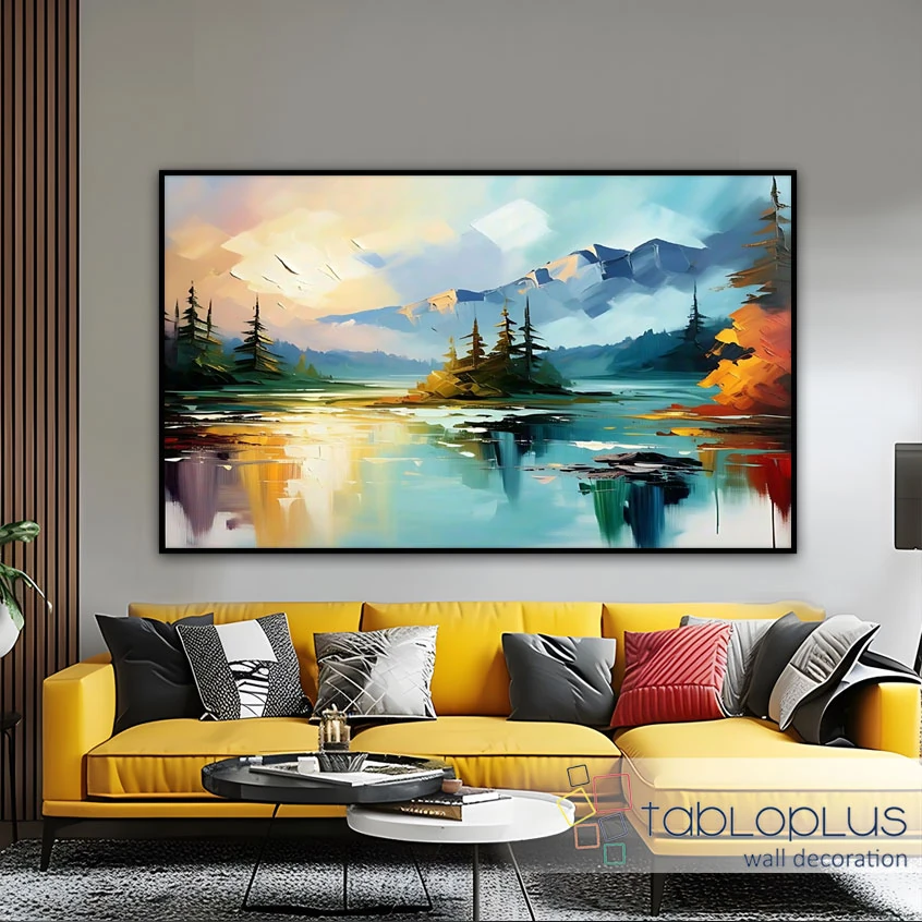 Gölün Sessiz Melodisi Yağlı Boya Dokulu Tablo