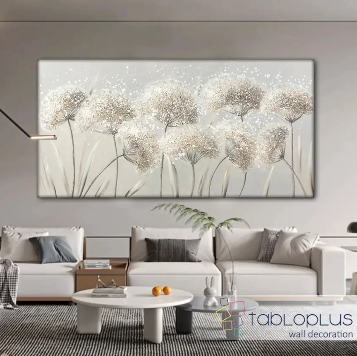 Uçuşan Çiçekler Yağlı Boya Dokulu Tablo