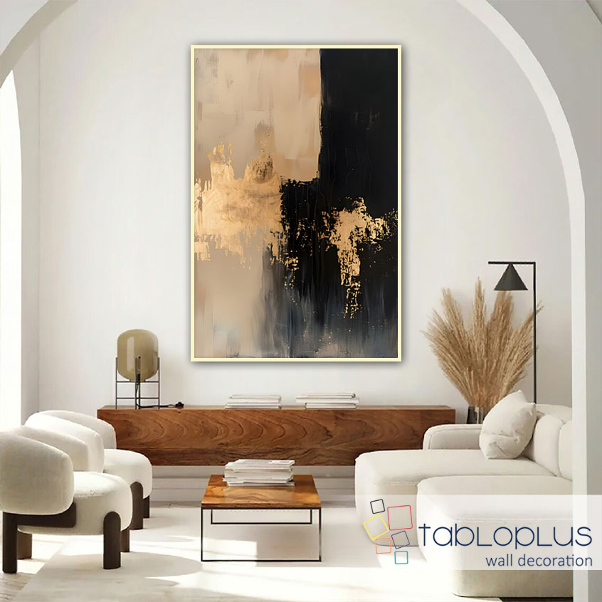 Gold Siyah II Soyut Yağlı Boya Dokulu Tablo