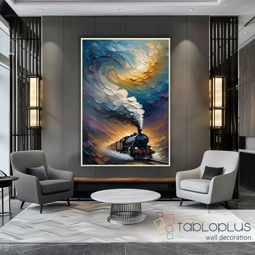 Tren Yolculuğu 3d Yoğun Yağlı Boya Dokulu Tablo