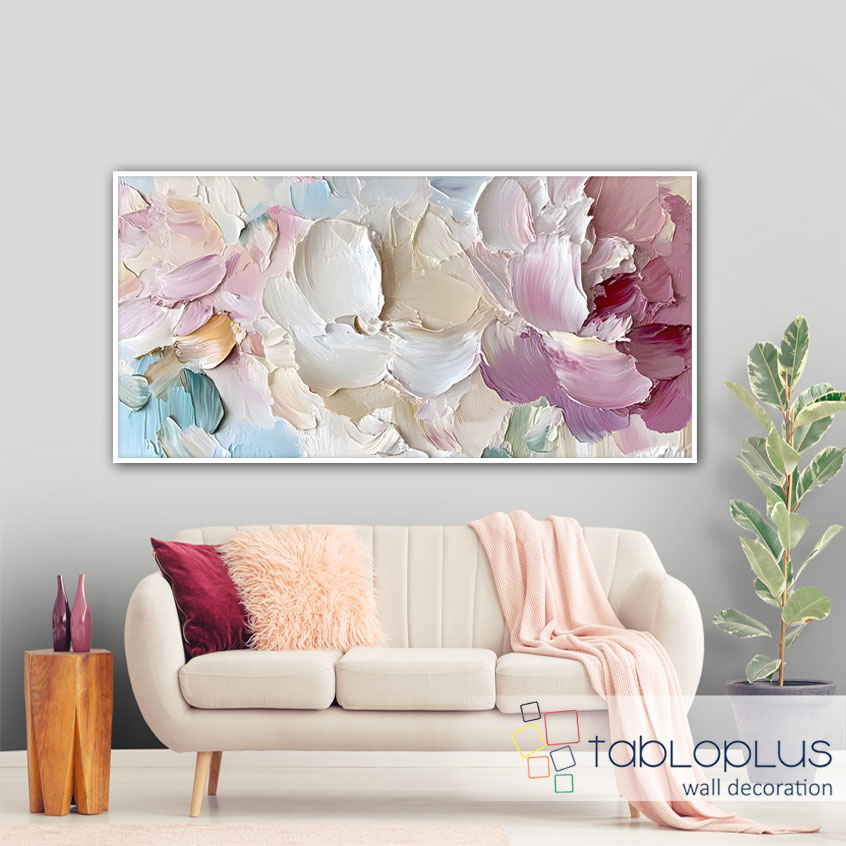 Pastel Çiçek Bahçesi 3d Yoğun Yağlı Boya Dokulu Tablo