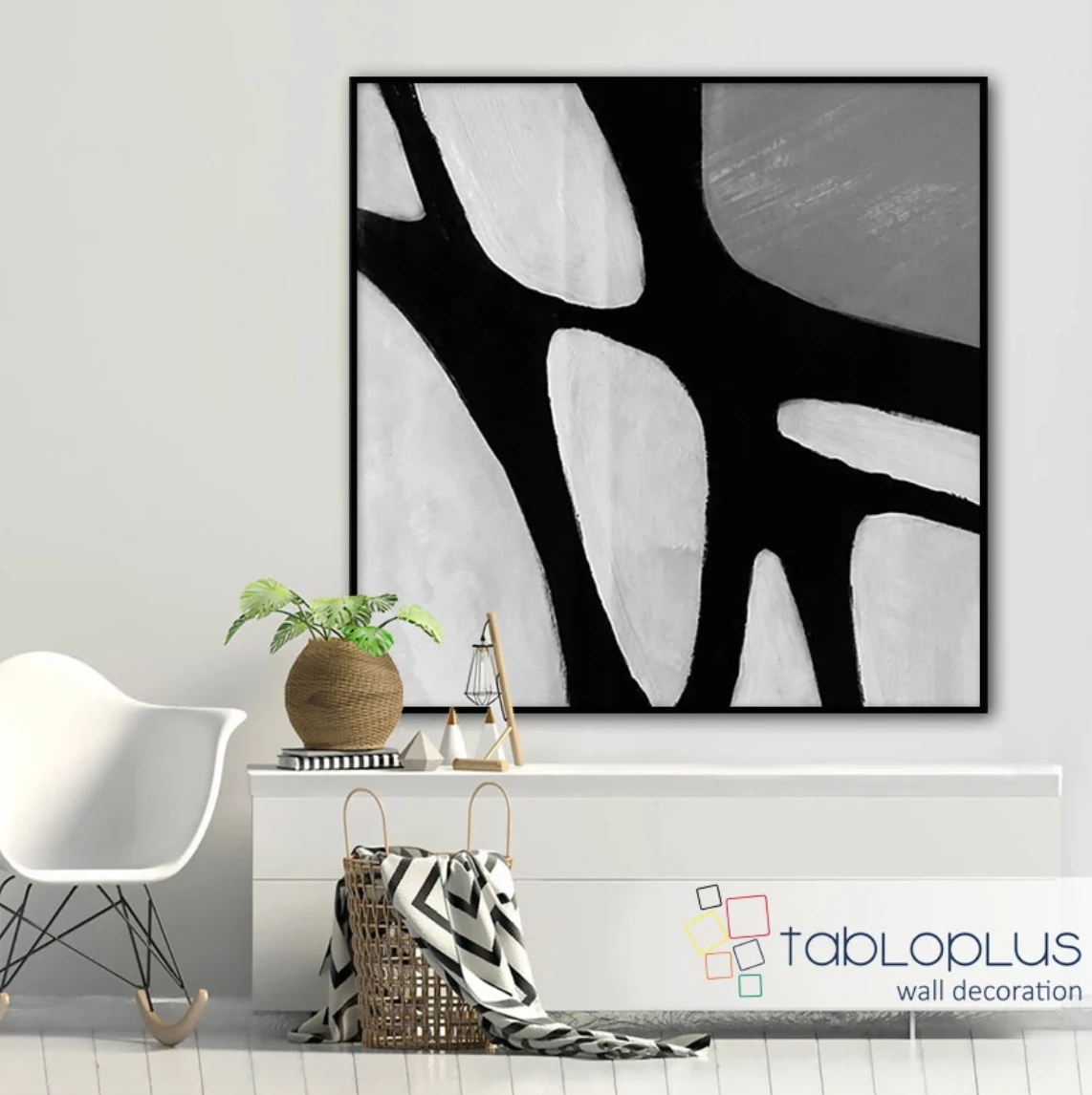 White n Black Abstract II Yağlı Dokulu Tablo