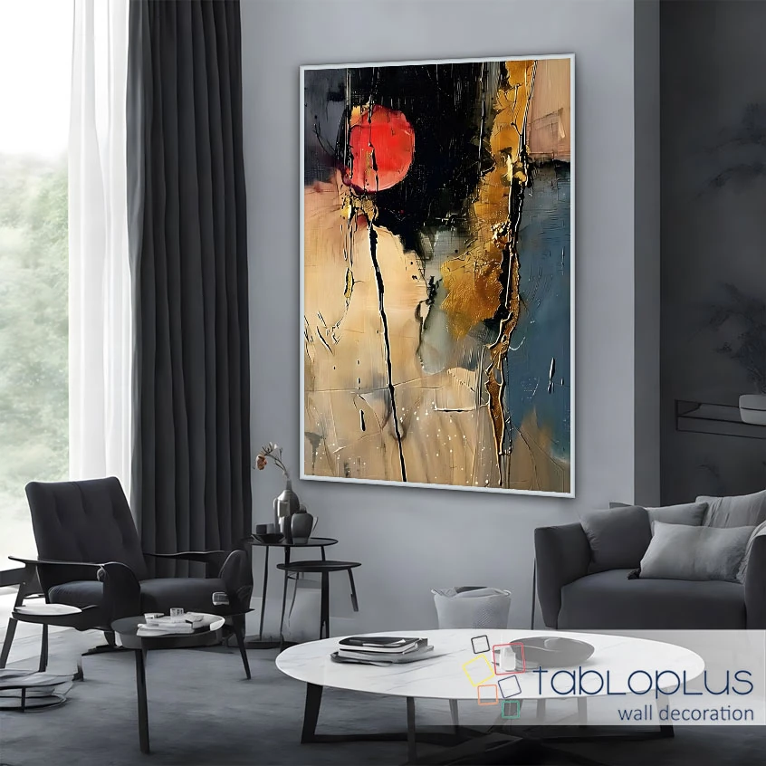 Karanlıkta Doğan Ateş Yağlı Boya Dokulu Tablo