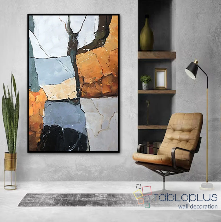 Gold Blue Marble Yağlı Boya Dokulu Tablo