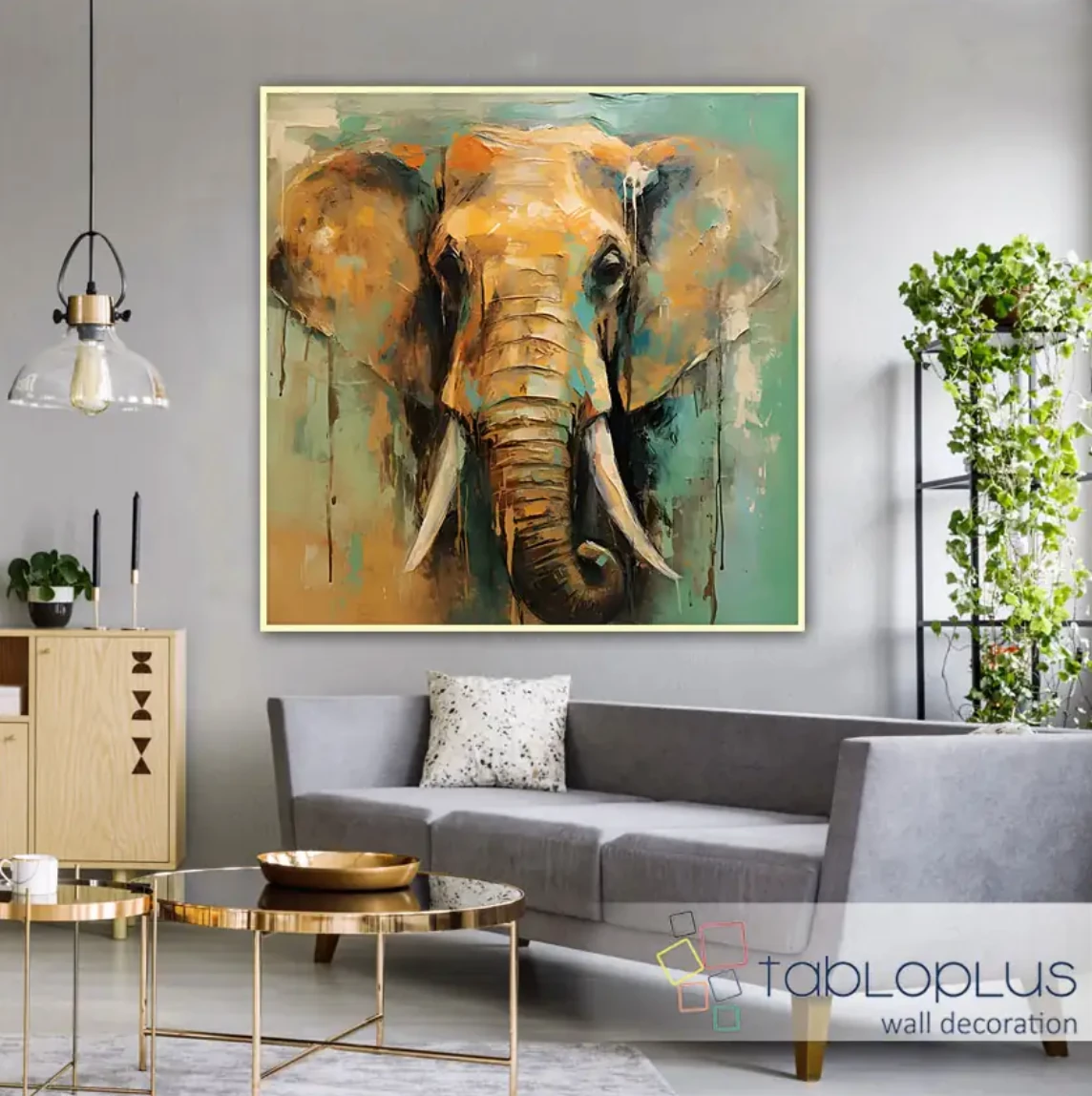 Soyut Turuncu Fil II 3d Yoğun Yağlı Boya Dokulu Tablo