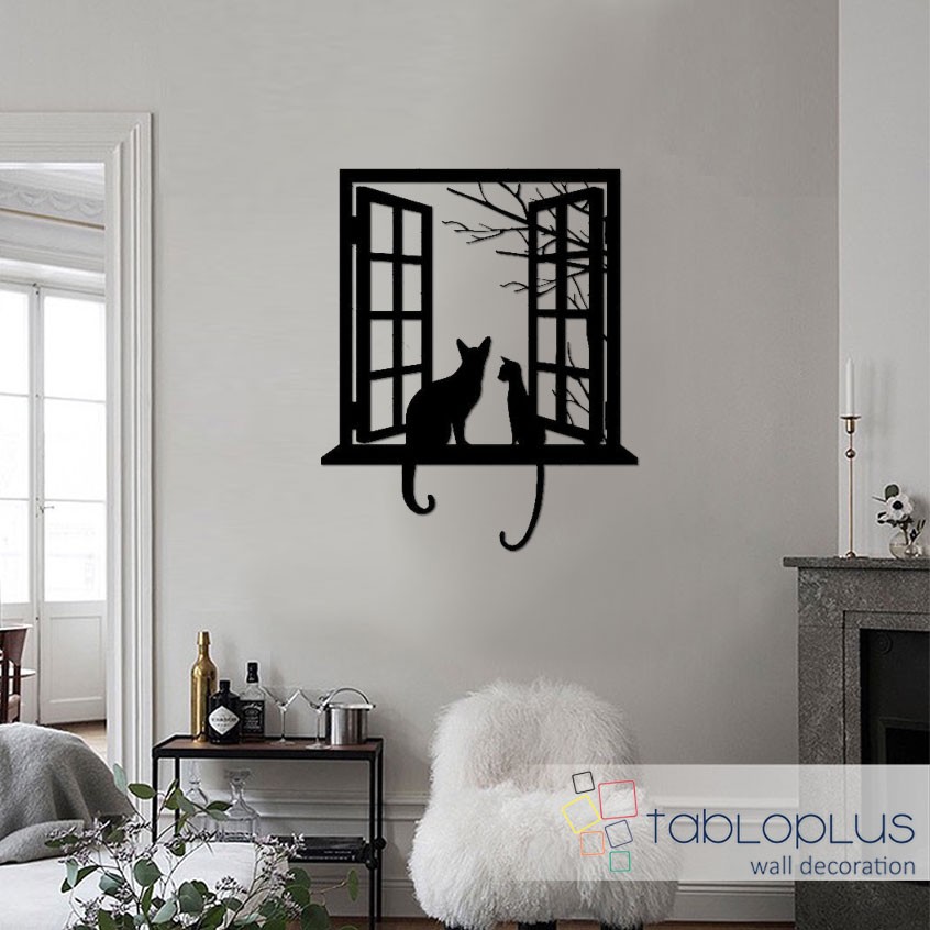 Camdaki Kediler Metal Tablo