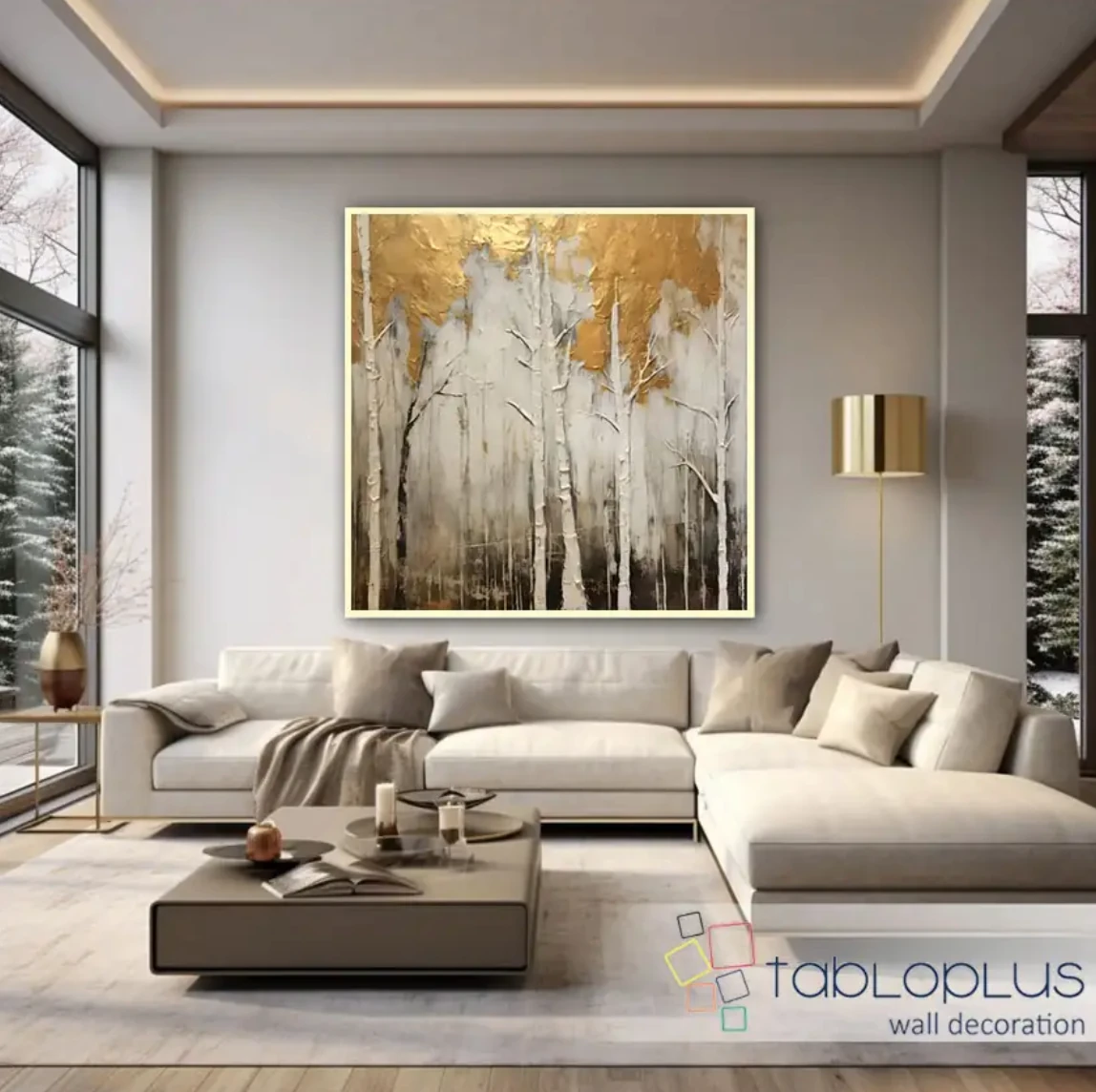 Soyut Altın Orman 3d Yoğun Yağlı Boya Dokulu Tablo