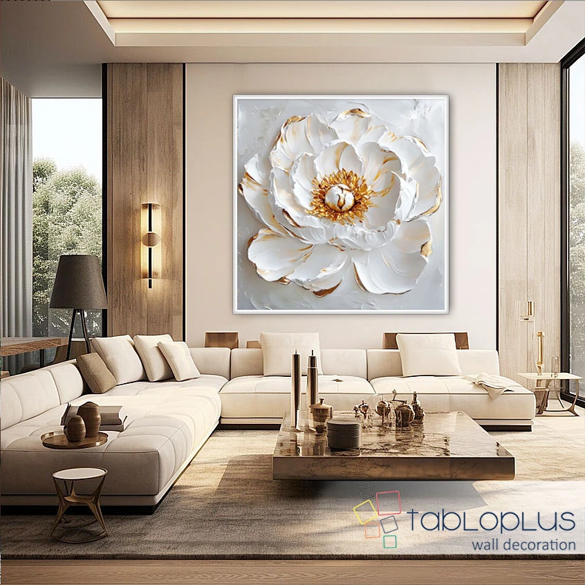 Beyaz Zarafet 3d Yoğun Yağlı Boya Dokulu Tablo